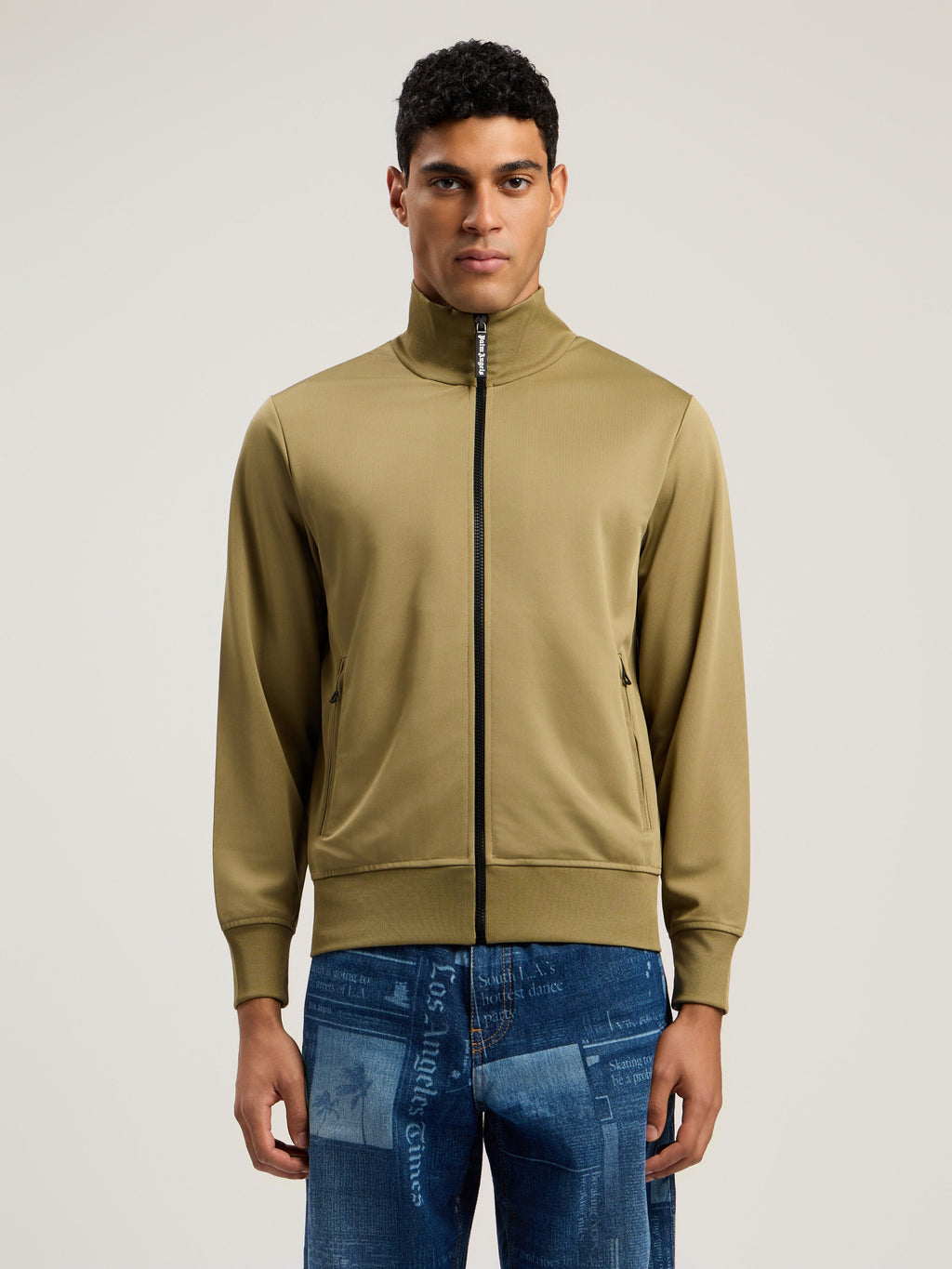 PALM ANGELS Curved Logo Track Jacket ARMY GREEN - OFF WHITE PMBD089F25FAB002