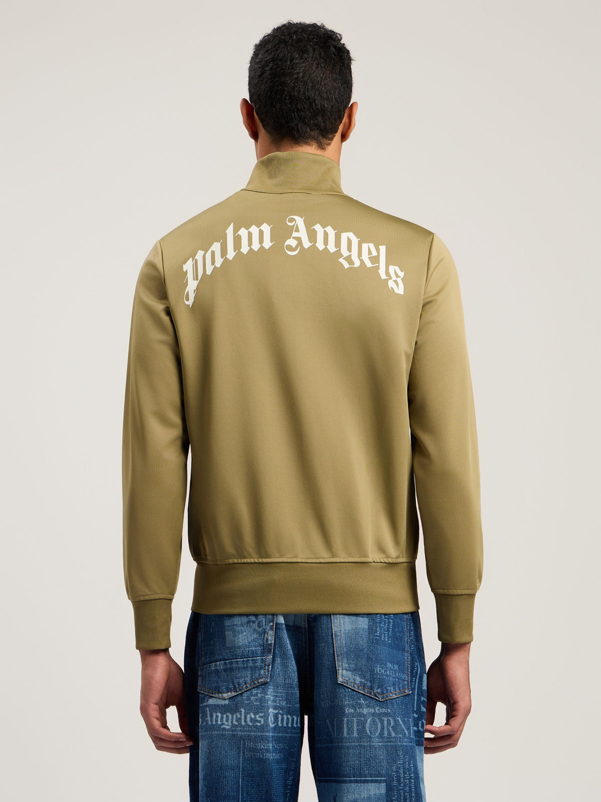 PALM ANGELS Curved Logo Track Jacket ARMY GREEN - OFF WHITE PMBD089F25FAB002