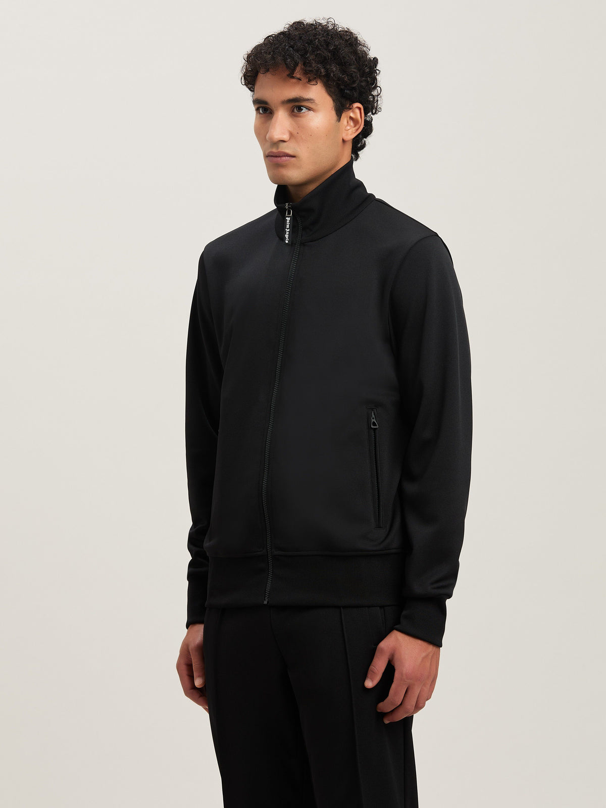 PALM ANGELS  BACK CURVED LOGO TRACK JACKET BLACK - OF BLACK - OFF WHITE PMBD089S25FAB001