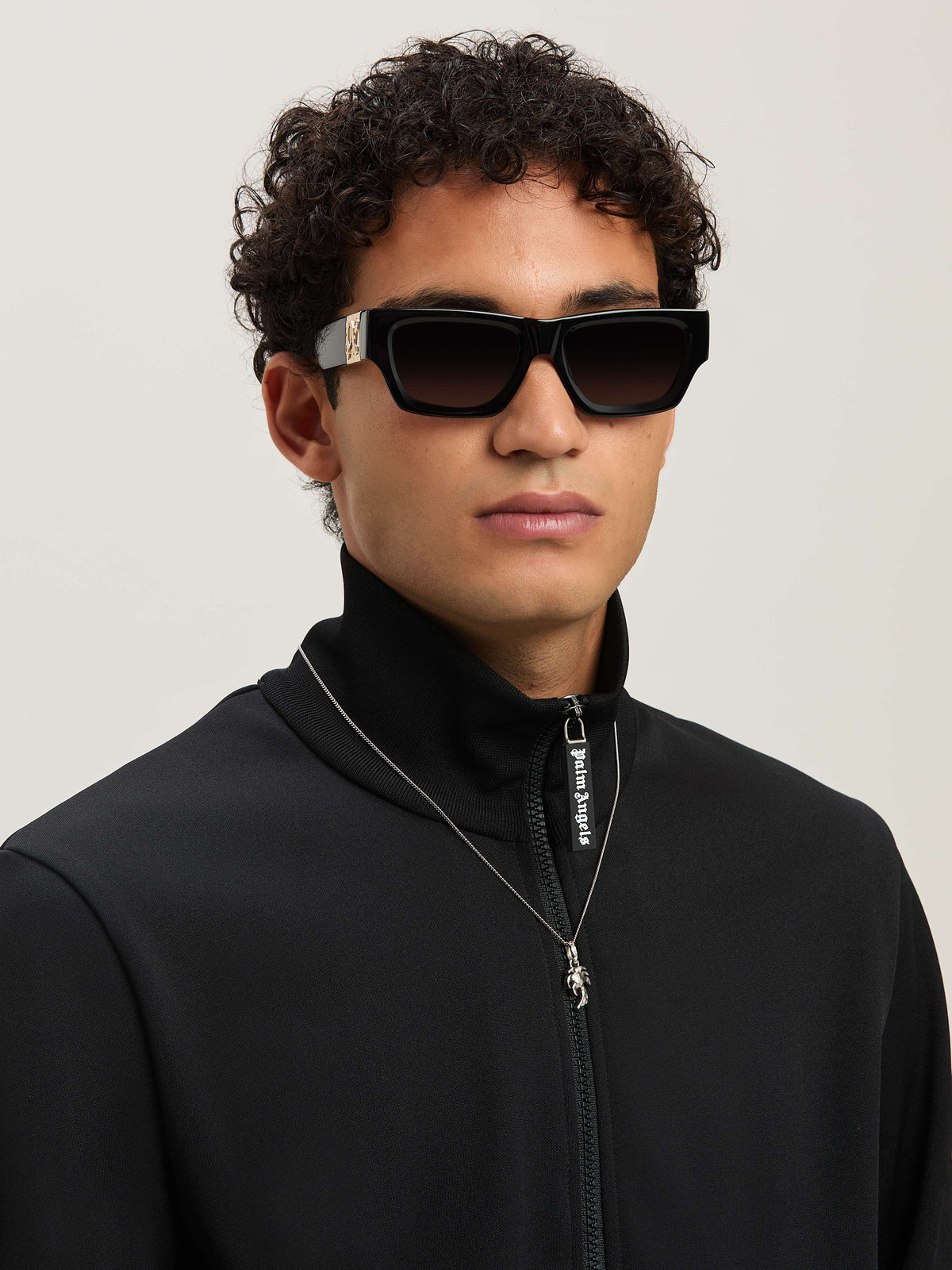 PALM ANGELS  BACK CURVED LOGO TRACK JACKET BLACK - OF BLACK - OFF WHITE PMBD089S25FAB001