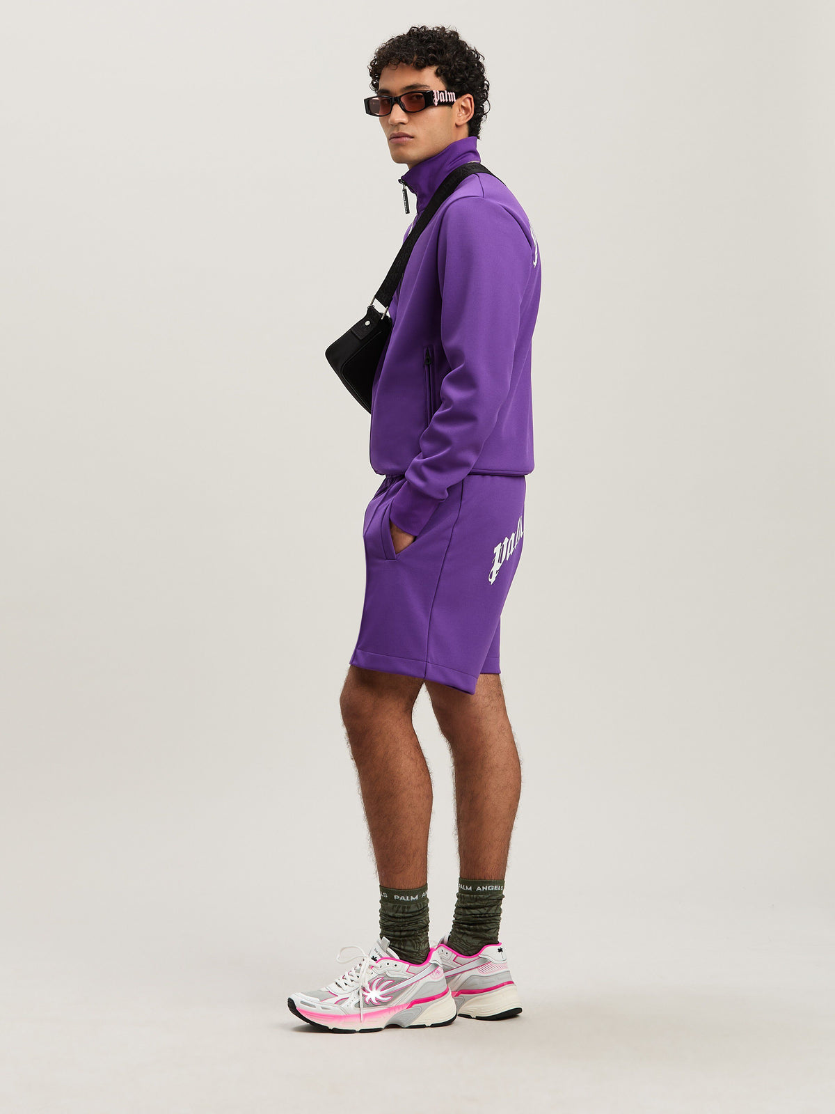 PALM ANGELS  BACK CURVED LOGO TRACK JACKET PURPLE - O PURPLE - OFF WHITE PMBD089S25FAB001