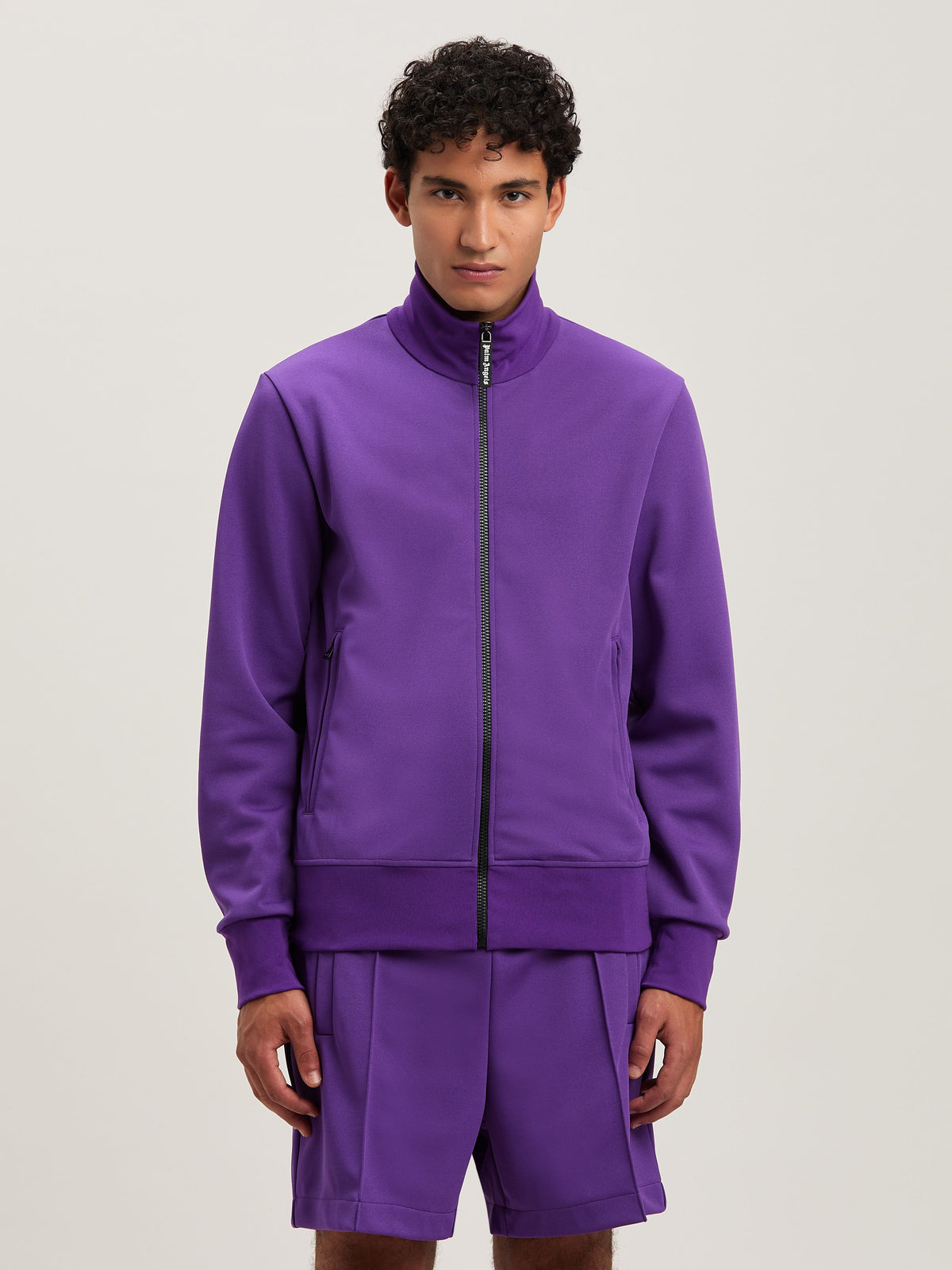 PALM ANGELS  BACK CURVED LOGO TRACK JACKET PURPLE - O PURPLE - OFF WHITE PMBD089S25FAB001