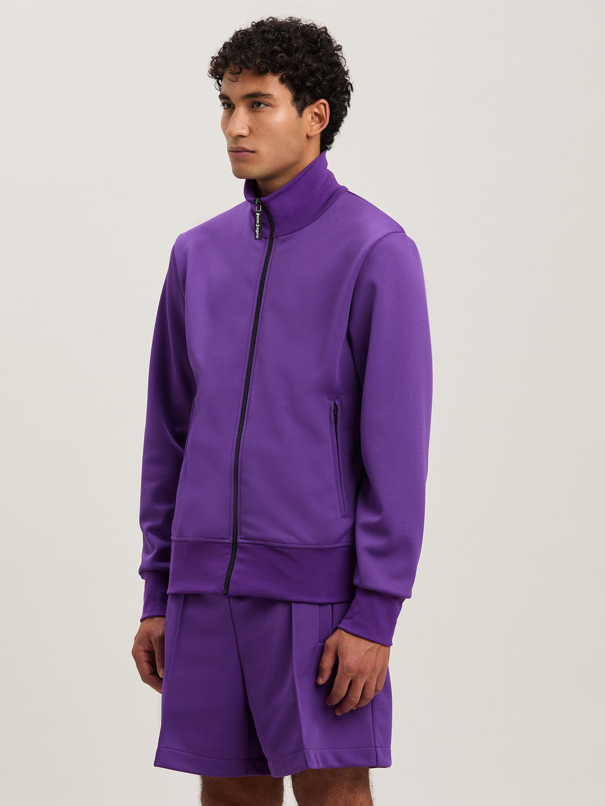 PALM ANGELS  BACK CURVED LOGO TRACK JACKET PURPLE - O PURPLE - OFF WHITE PMBD089S25FAB001