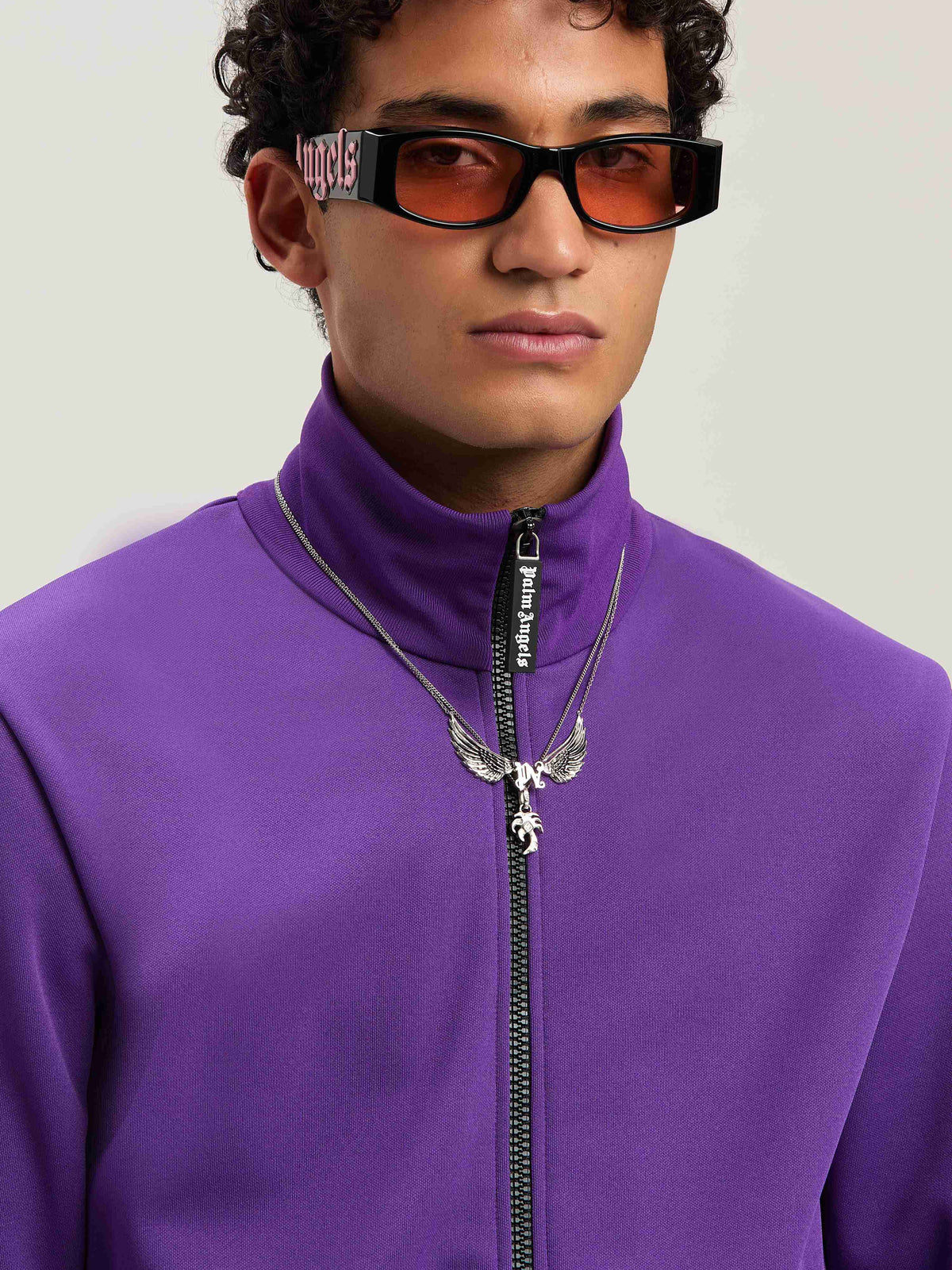 PALM ANGELS  BACK CURVED LOGO TRACK JACKET PURPLE - O PURPLE - OFF WHITE PMBD089S25FAB001