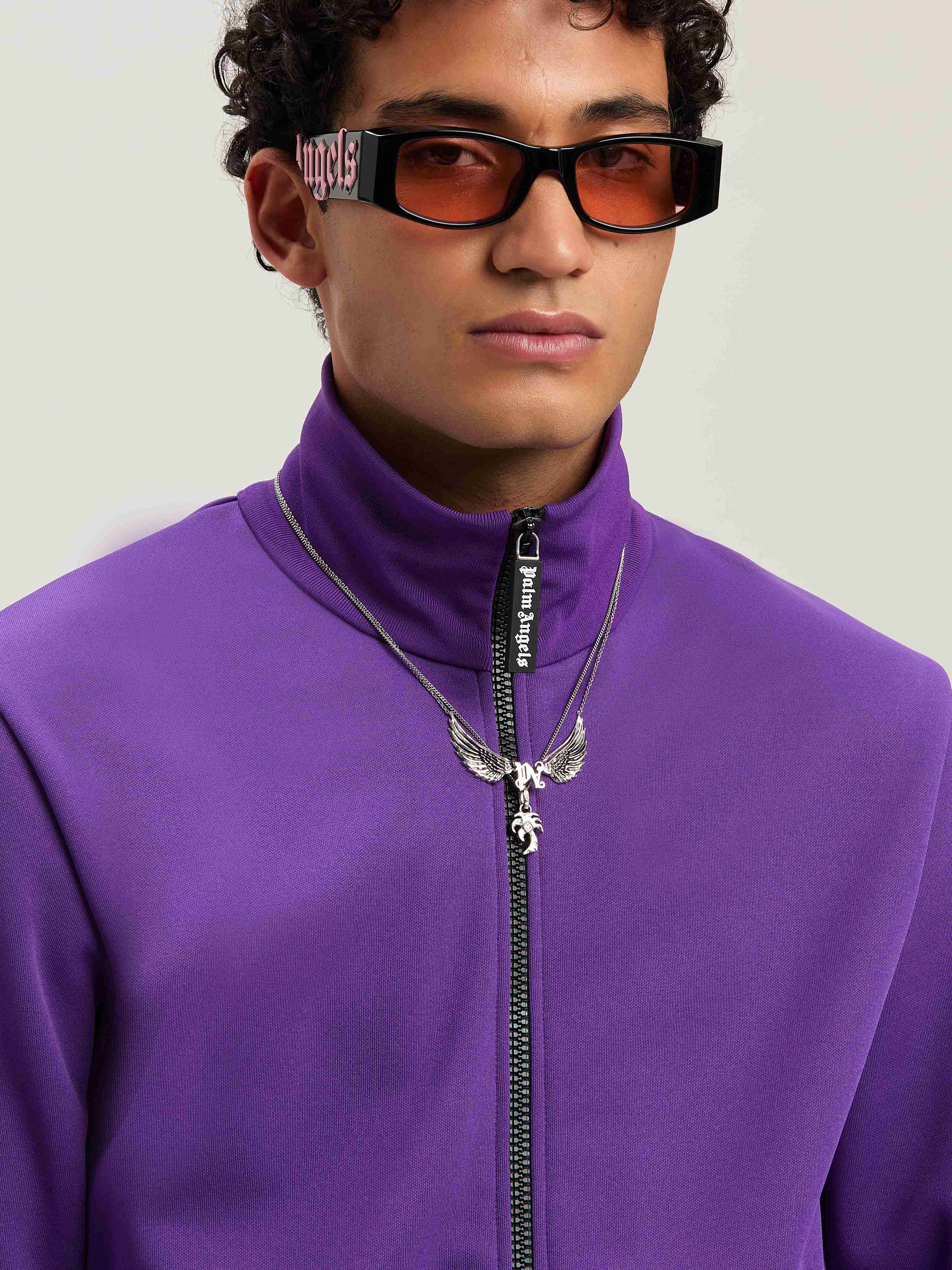 PALM ANGELS  BACK CURVED LOGO TRACK JACKET PURPLE - O PURPLE - OFF WHITE PMBD089S25FAB001