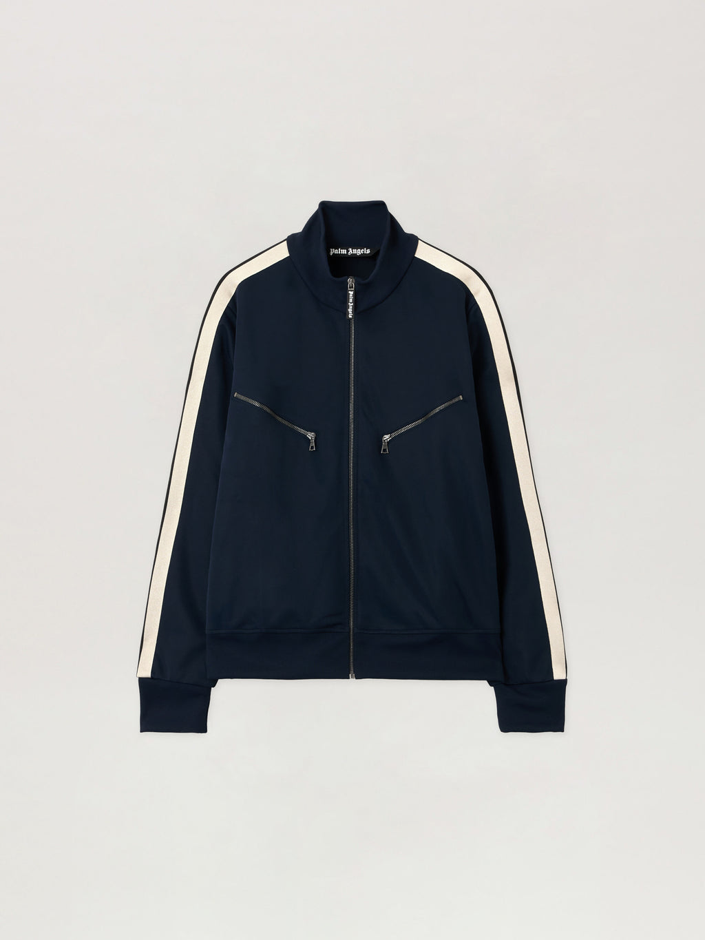 PALM ANGELS Curved Logo Zip-Up Track Jacket DARK BLUE - OFF WHITE PMBD08HF25FAB001