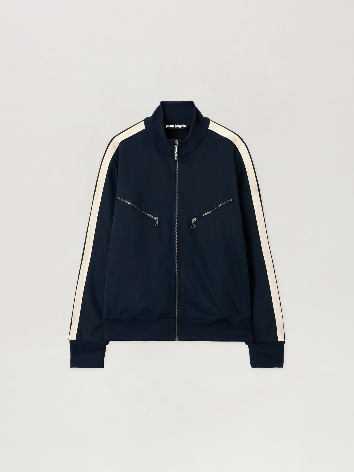 PALM ANGELS Curved Logo Zip-Up Track Jacket DARK BLUE - OFF WHITE PMBD08HF25FAB001