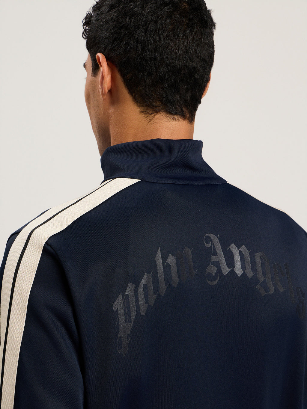 PALM ANGELS Curved Logo Zip-Up Track Jacket DARK BLUE - OFF WHITE PMBD08HF25FAB001
