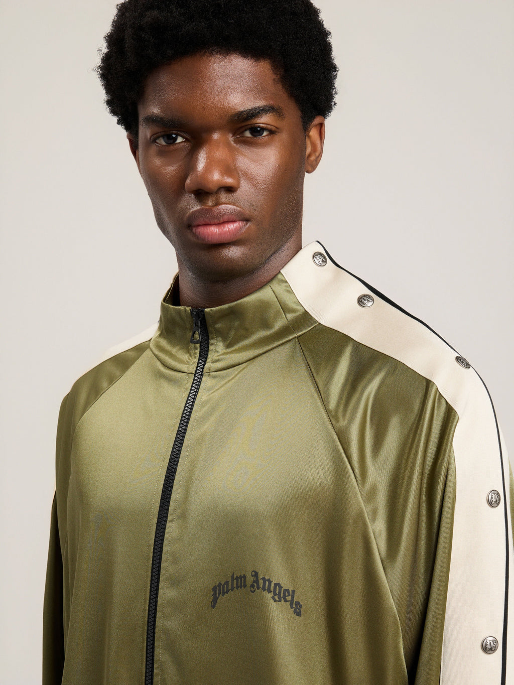 PALM ANGELS Curved Logo Boxe Track Jacket MILITARY GREEN BLACK PMBD08MS26FAB001