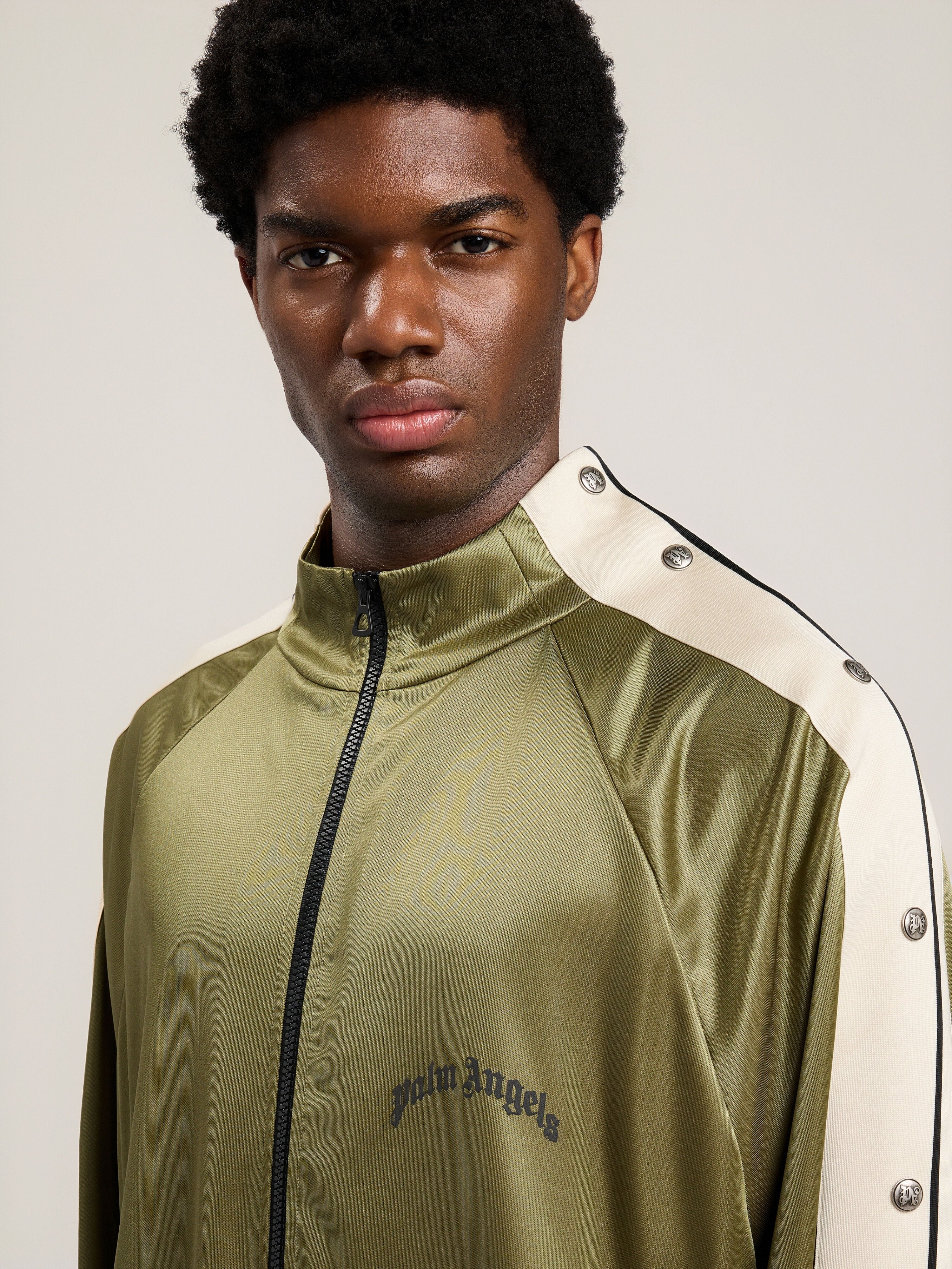 PALM ANGELS Curved Logo Boxe Track Jacket MILITARY GREEN BLACK PMBD08MS26FAB001