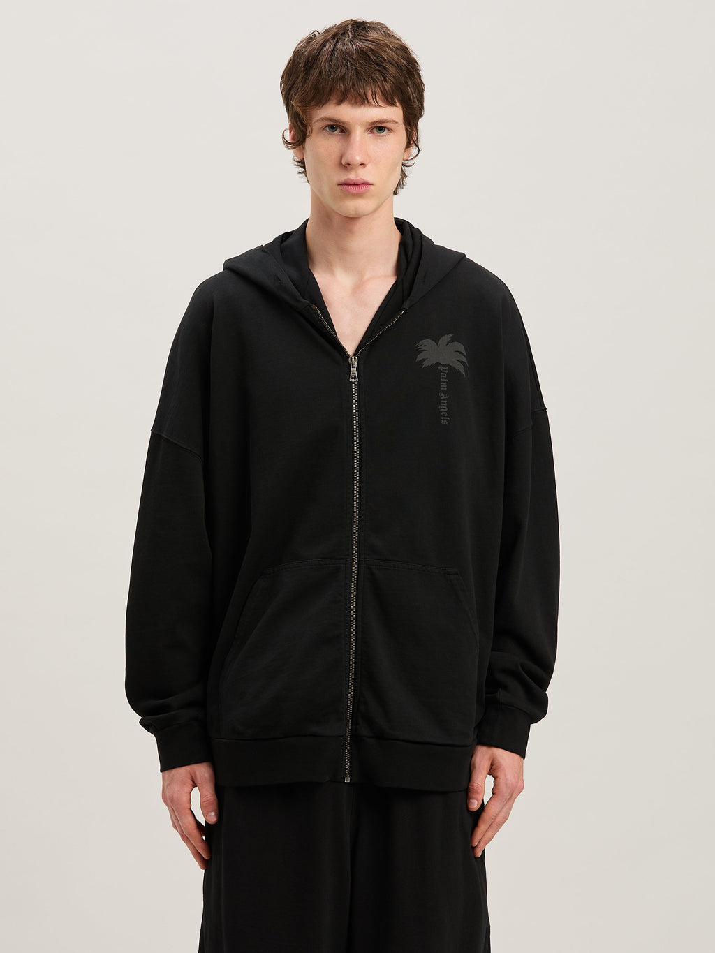 PALM ANGELS  PALMS ZIPPED HOODY VINTAGE BLACK - VINTA VINTAGE BLACK - VINTAGE BLACK PMBE016S25FLE001