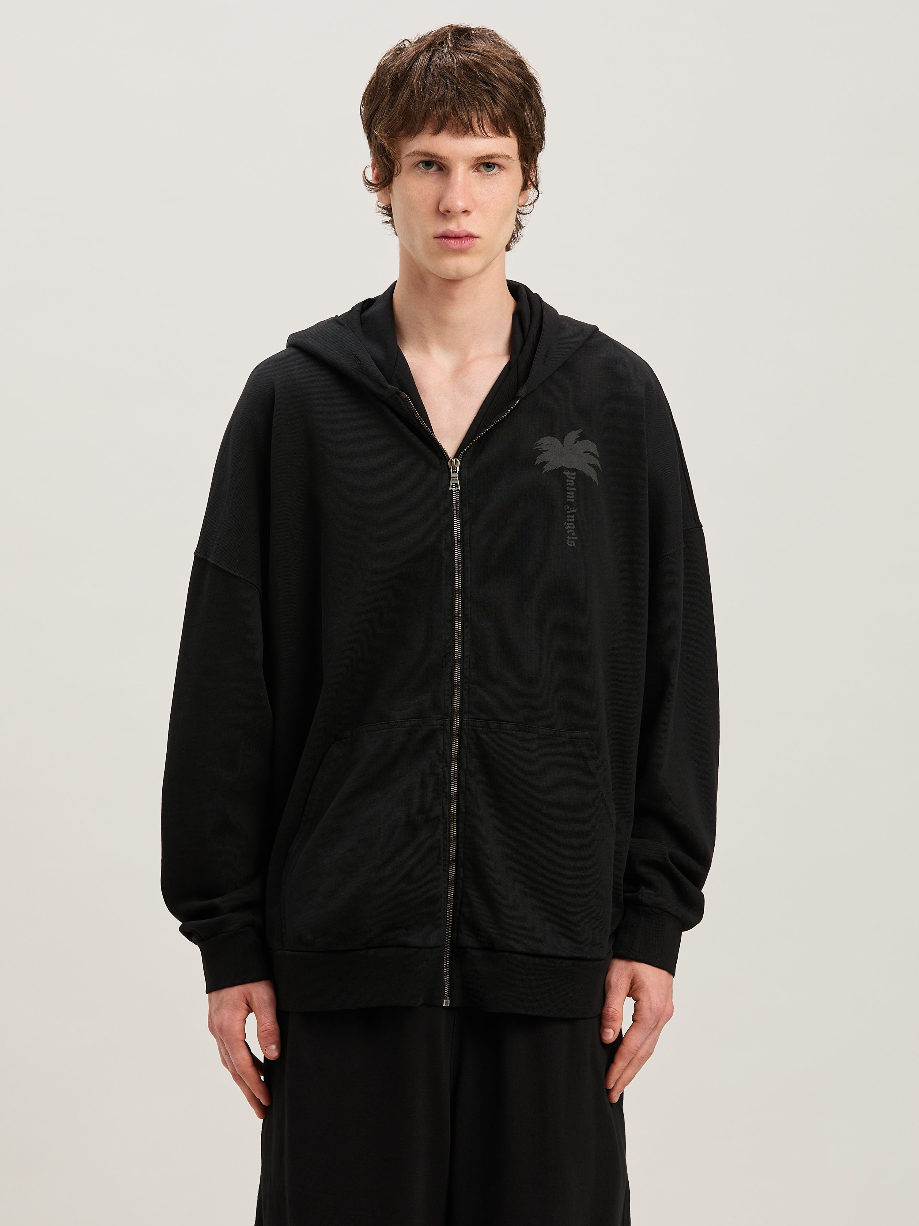 PALM ANGELS  PALMS ZIPPED HOODY VINTAGE BLACK - VINTA VINTAGE BLACK - VINTAGE BLACK PMBE016S25FLE001