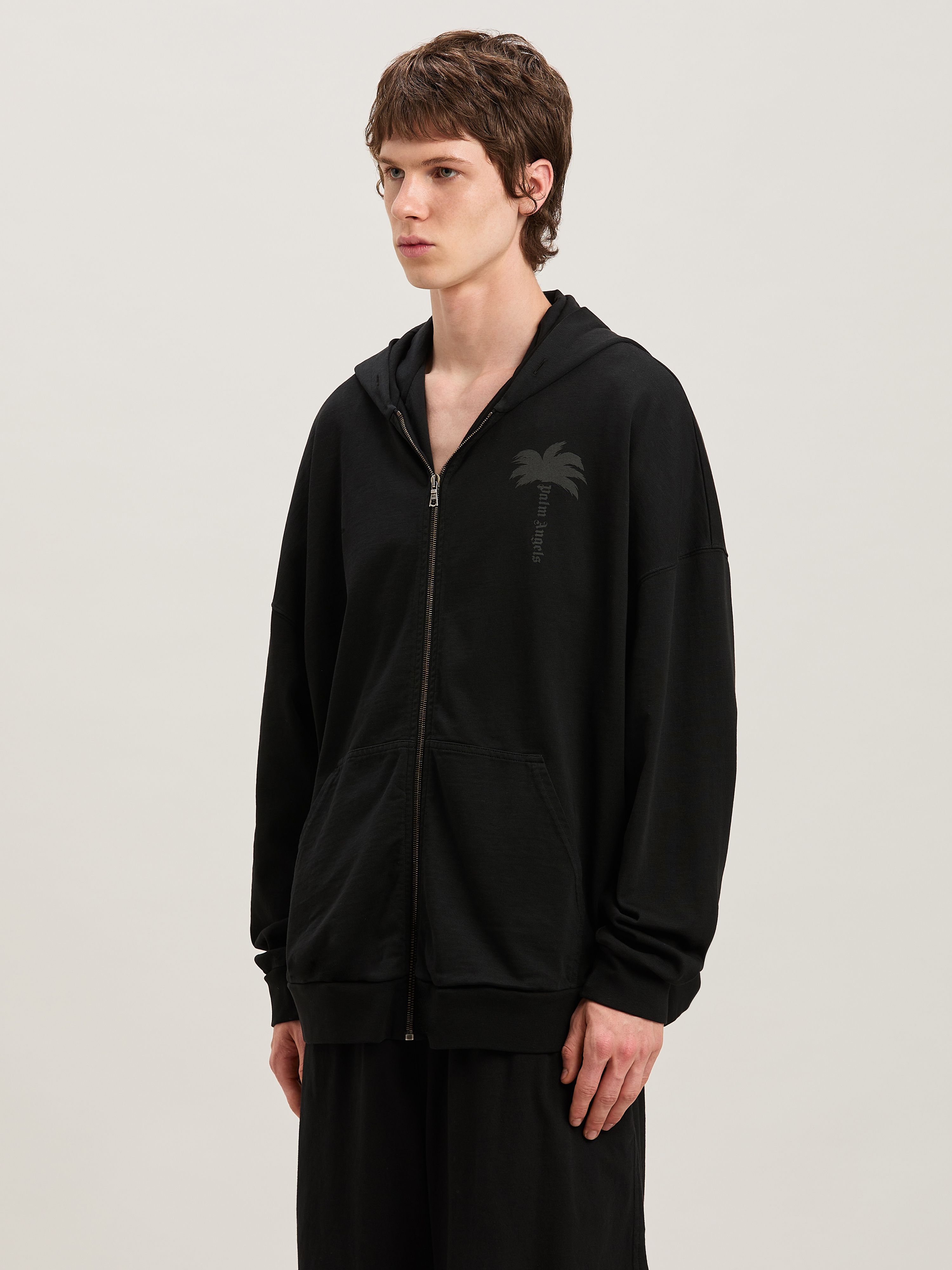 PALM ANGELS  PALMS ZIPPED HOODY VINTAGE BLACK - VINTA VINTAGE BLACK - VINTAGE BLACK PMBE016S25FLE001