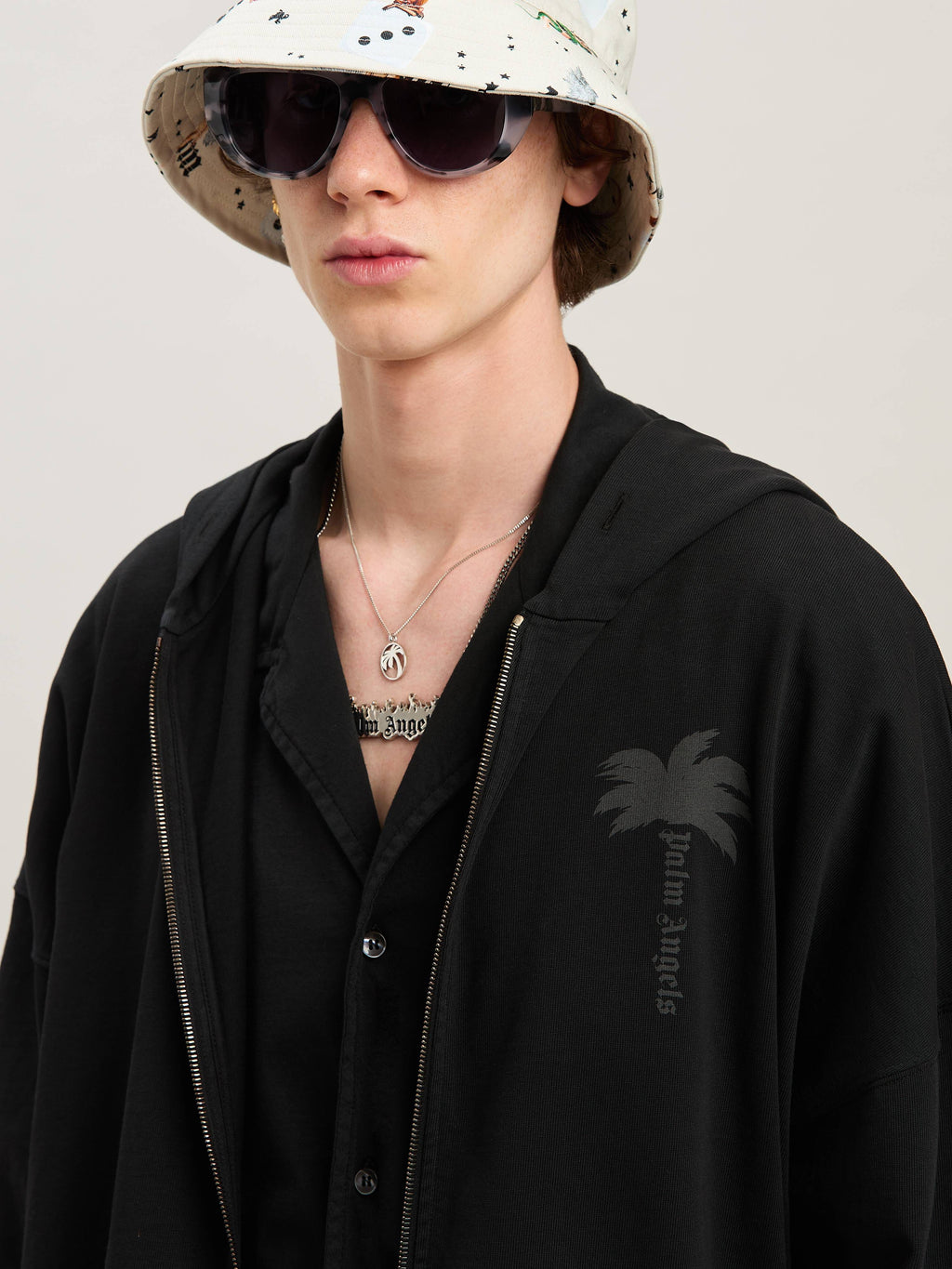 PALM ANGELS  PALMS ZIPPED HOODY VINTAGE BLACK - VINTA VINTAGE BLACK - VINTAGE BLACK PMBE016S25FLE001