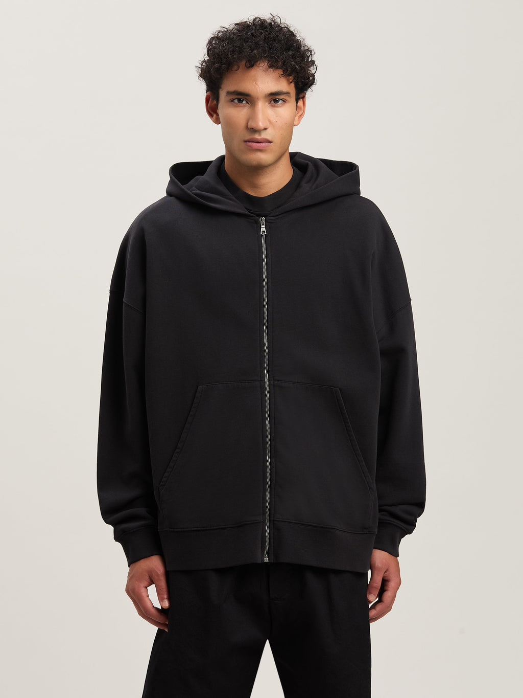 PALM ANGELS  CURVED LOGO ZIPPED HOODY BLACK - OFF WHI BLACK - OFF WHITE PMBE016S25FLE003