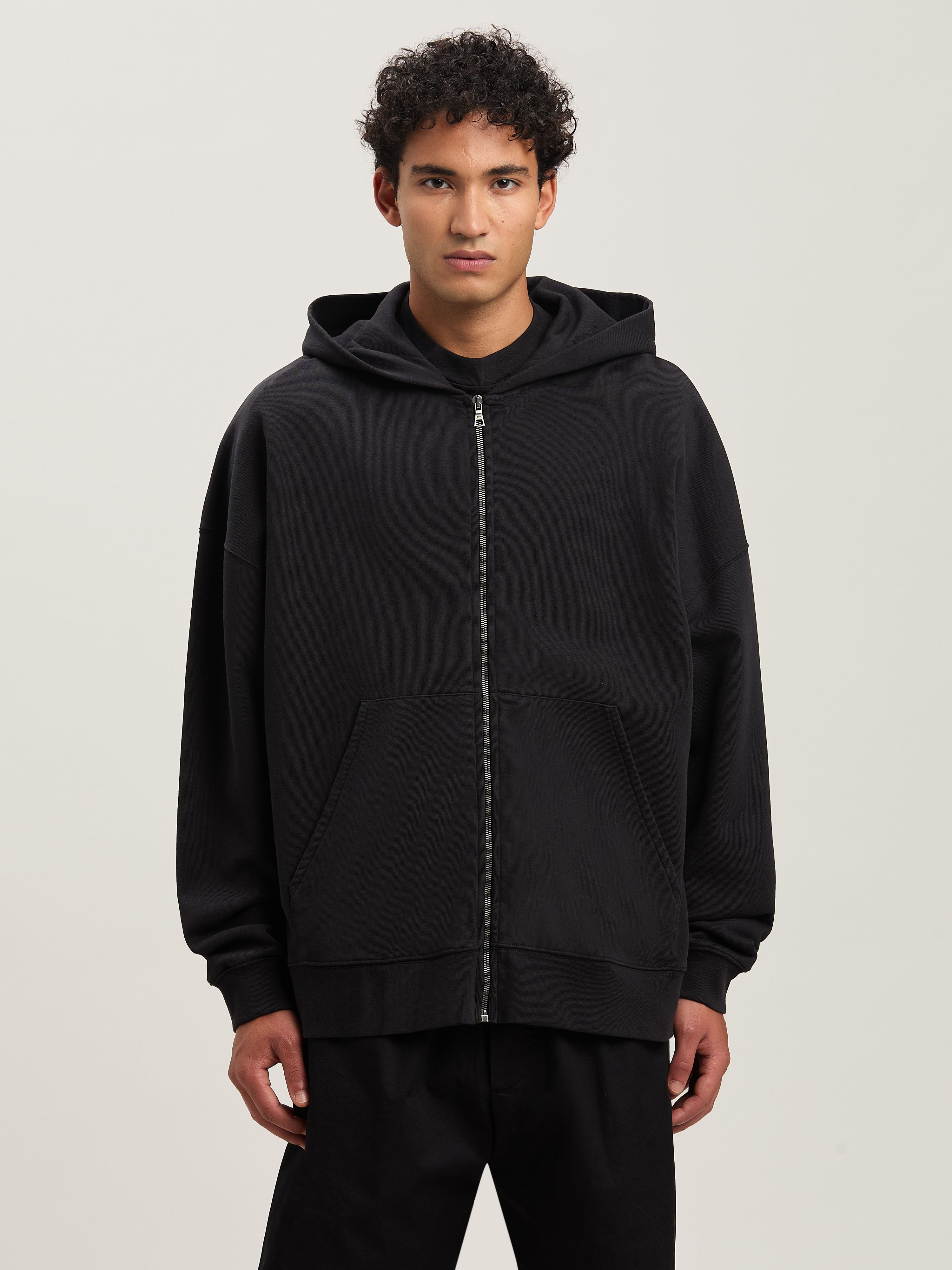 PALM ANGELS  CURVED LOGO ZIPPED HOODY BLACK - OFF WHI BLACK - OFF WHITE PMBE016S25FLE003