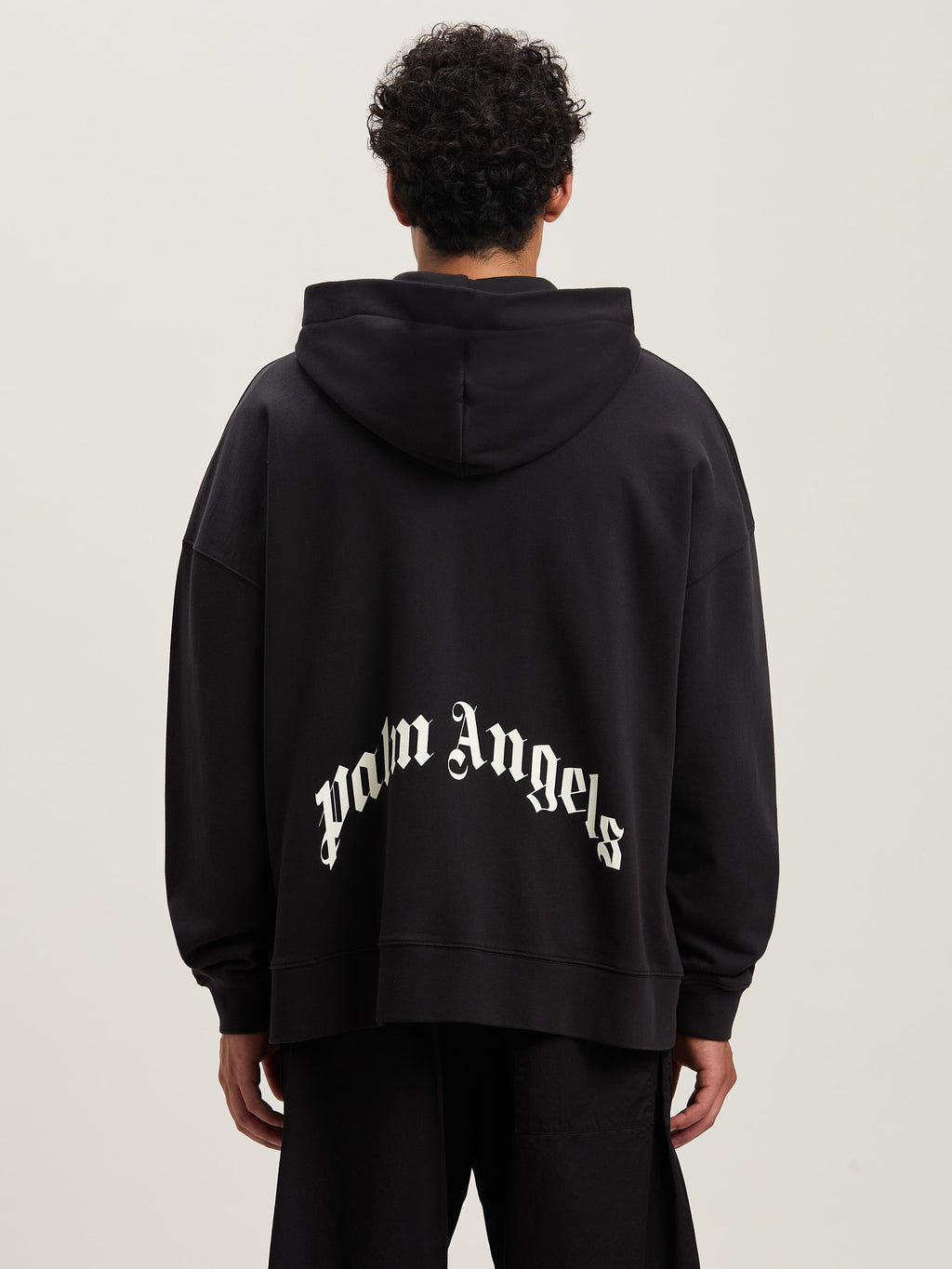 PALM ANGELS  CURVED LOGO ZIPPED HOODY BLACK - OFF WHI BLACK - OFF WHITE PMBE016S25FLE003