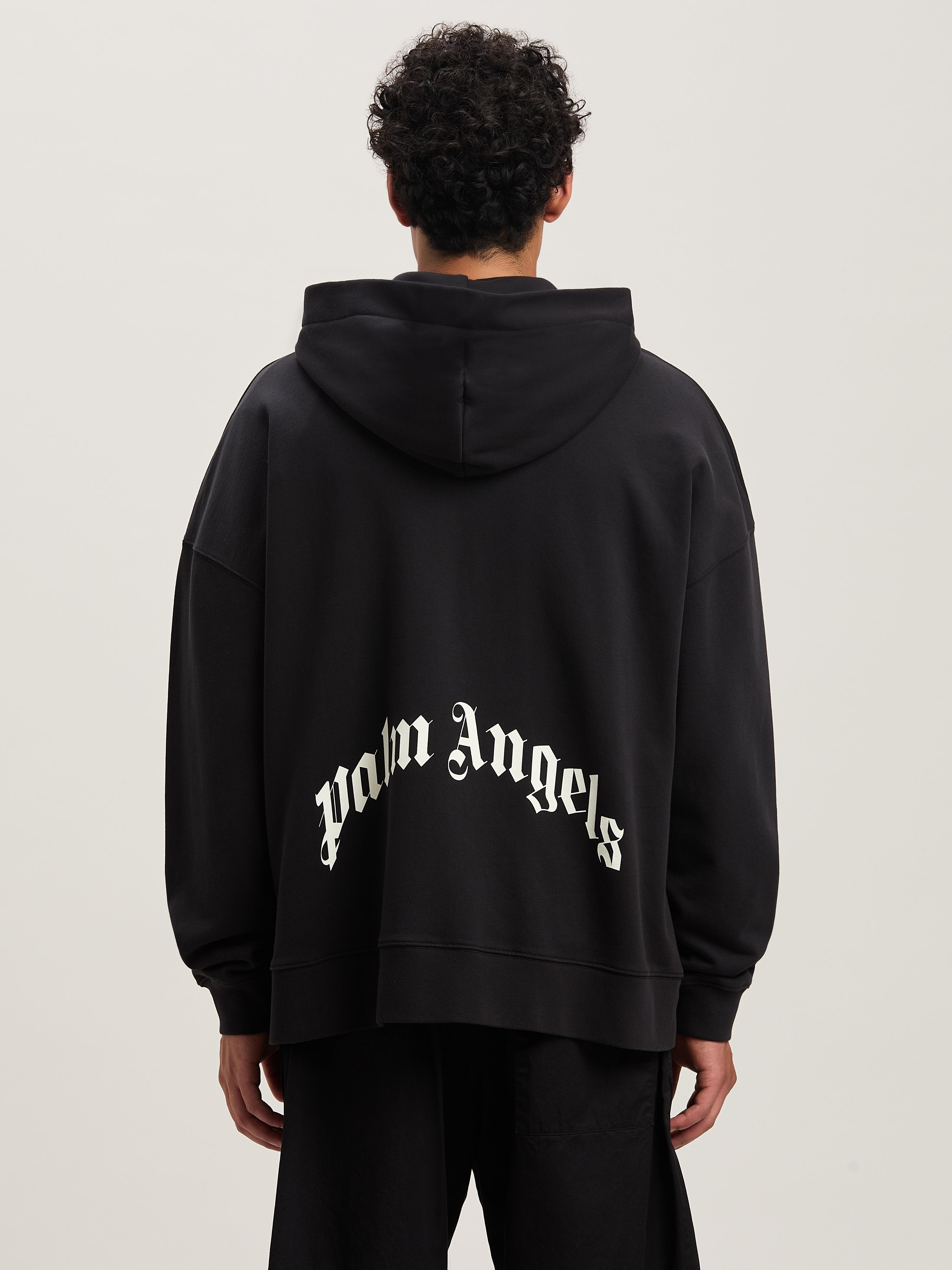PALM ANGELS  CURVED LOGO ZIPPED HOODY BLACK - OFF WHI BLACK - OFF WHITE PMBE016S25FLE003