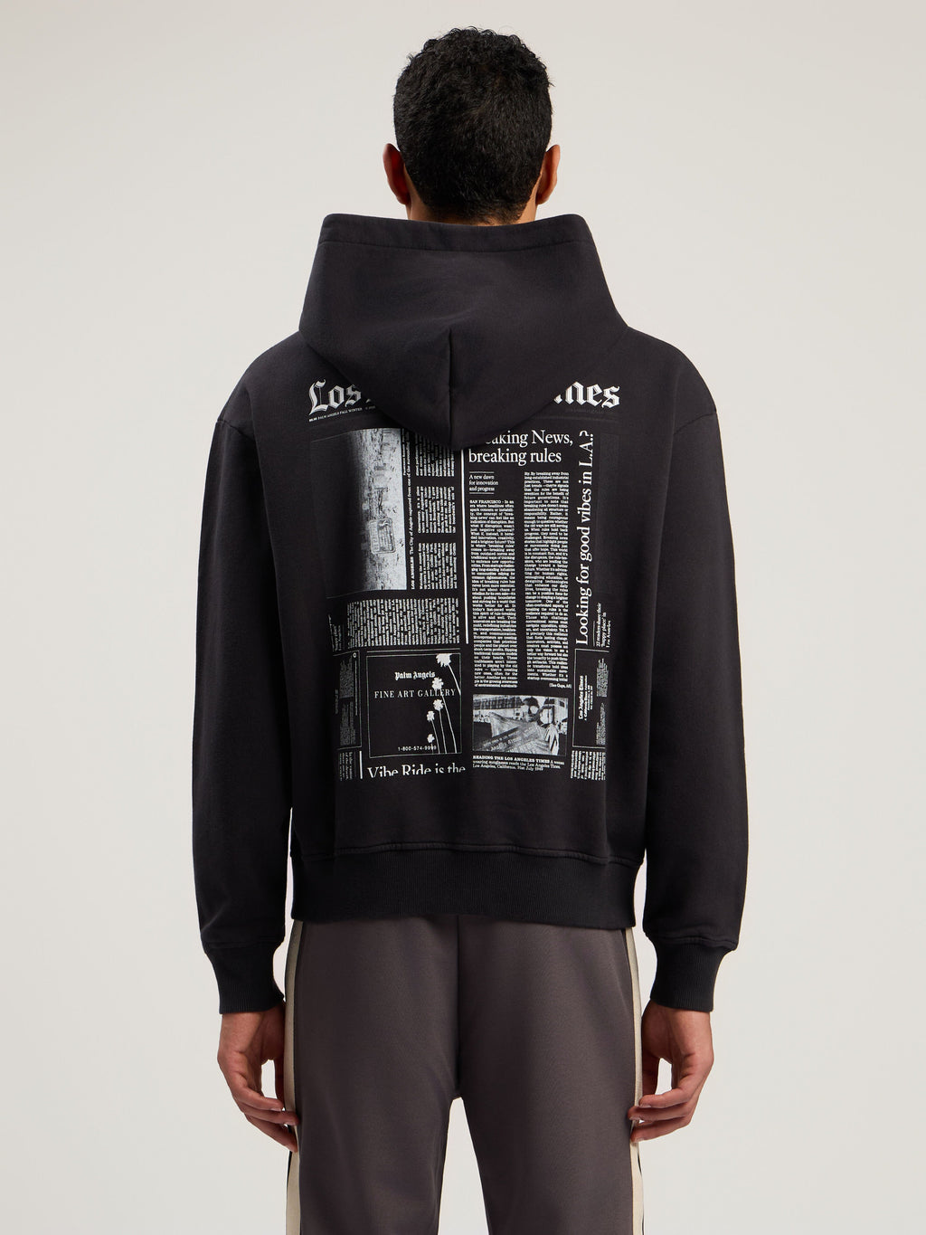 PALM ANGELS PaxLaTimes News Zip Hoodie BLACK - OFF WHITE PMBE029F25FLE001