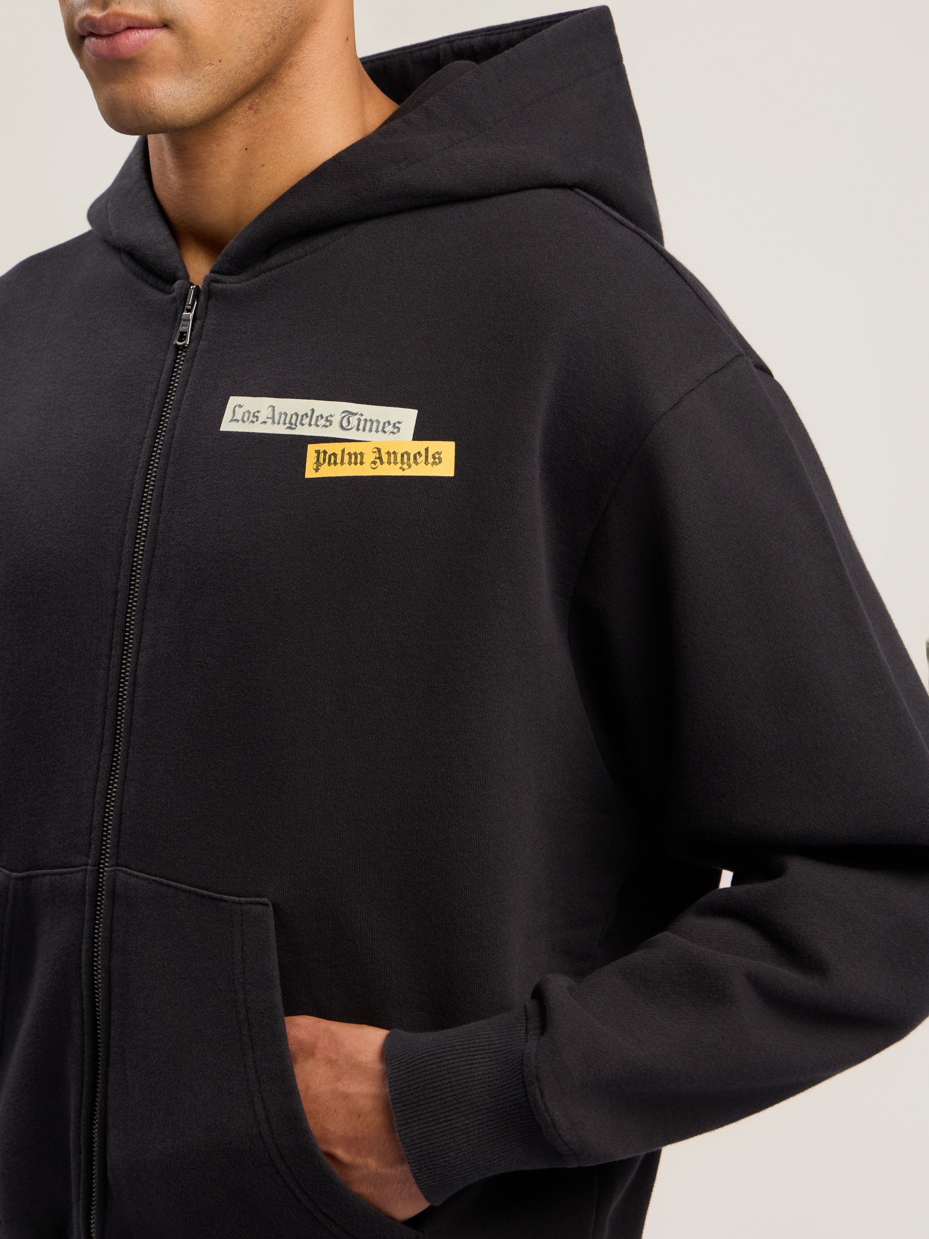 PALM ANGELS PaxLaTimes News Zip Hoodie BLACK - OFF WHITE PMBE029F25FLE001