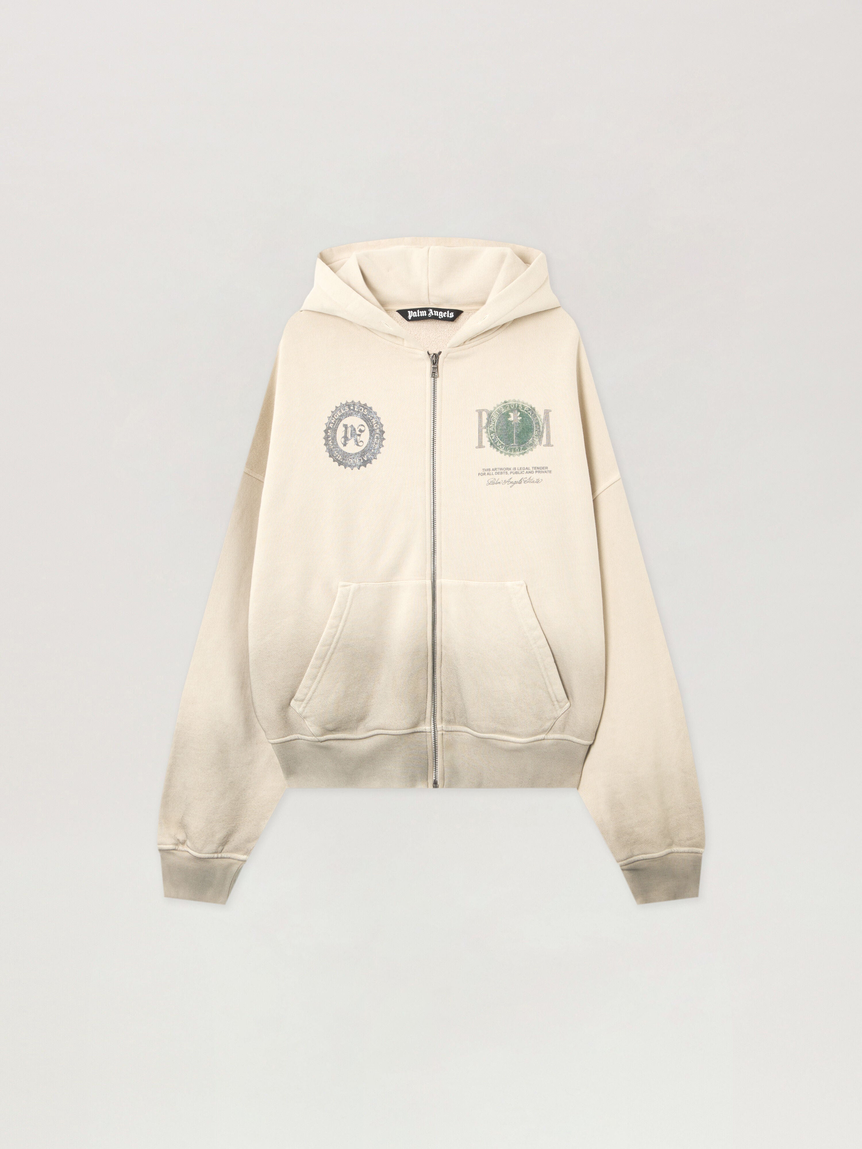 PALM ANGELS Dollar Zipped Loose Hoodie IVORY - BLACK PMBE02AF25FLE003