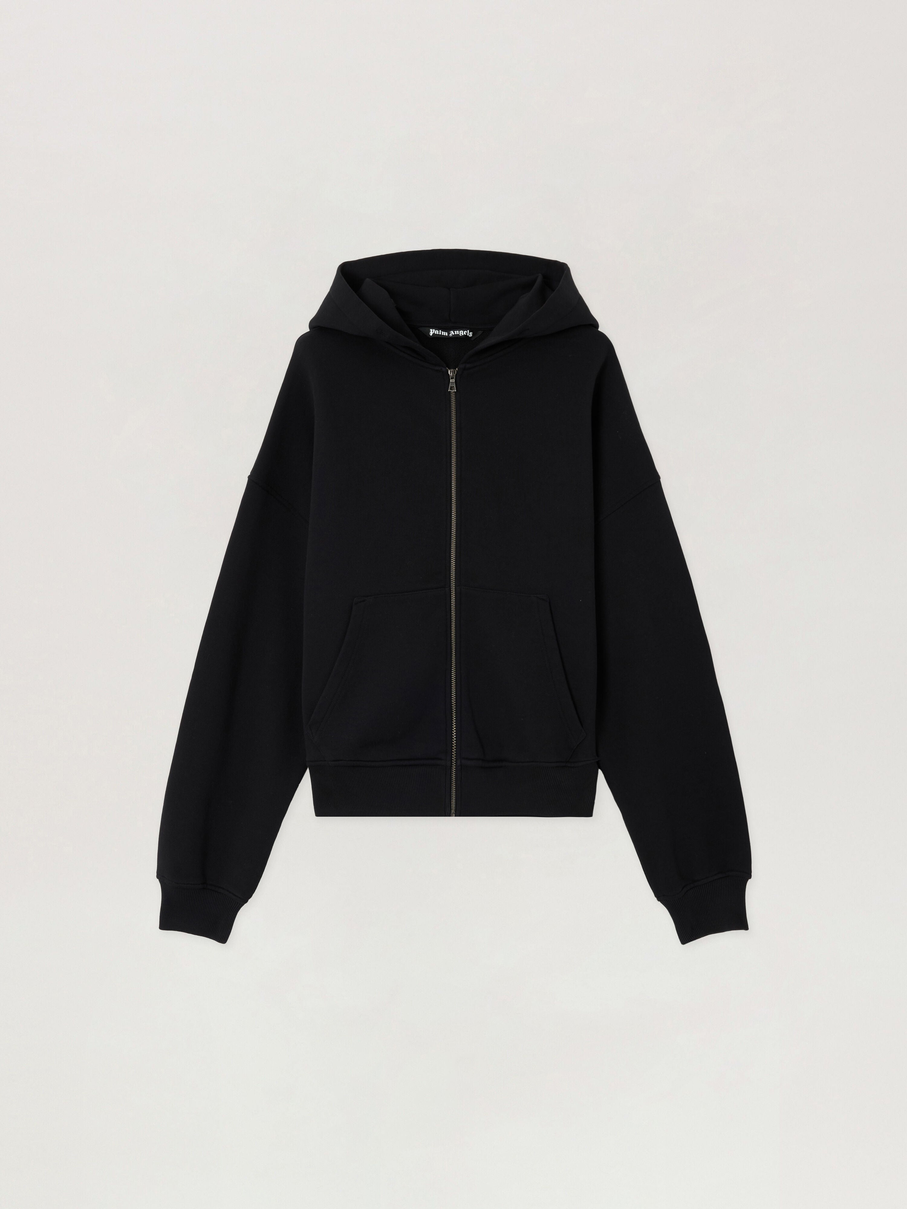 PALM ANGELS Back Curved Logo Zip Hoodie BLACK OFF WHITE PMBE02AS26FLE004