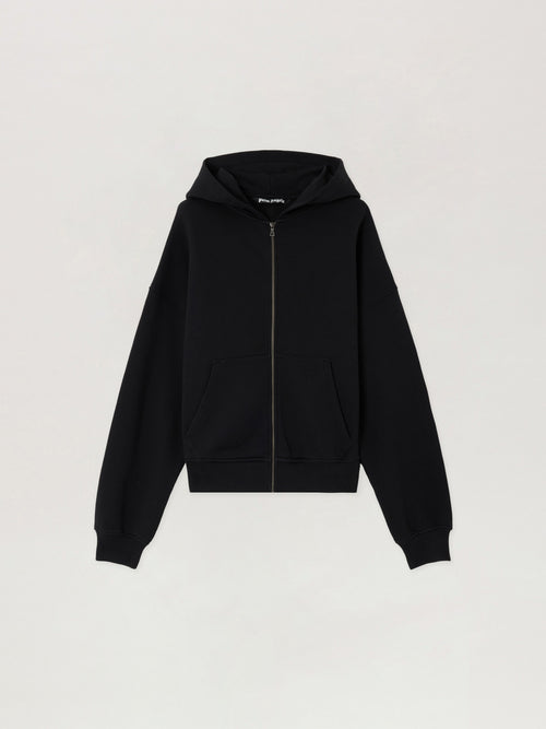 PALM ANGELS Back Curved Logo Zip Hoodie BLACK OFF WHITE PMBE02AS26FLE004
