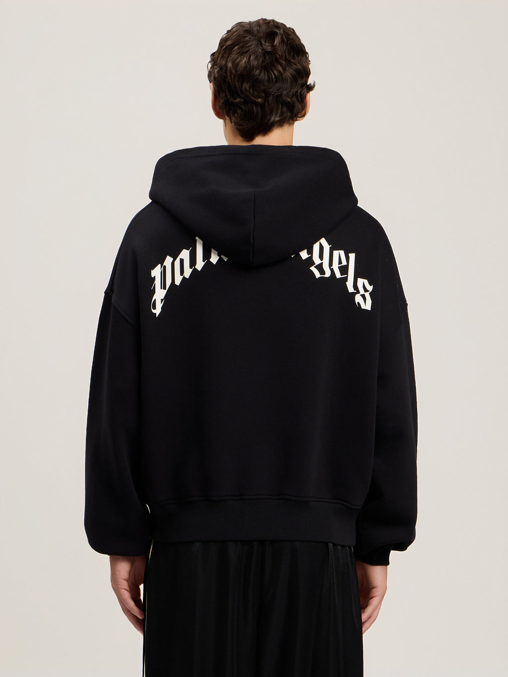 PALM ANGELS Back Curved Logo Zip Hoodie BLACK OFF WHITE PMBE02AS26FLE004