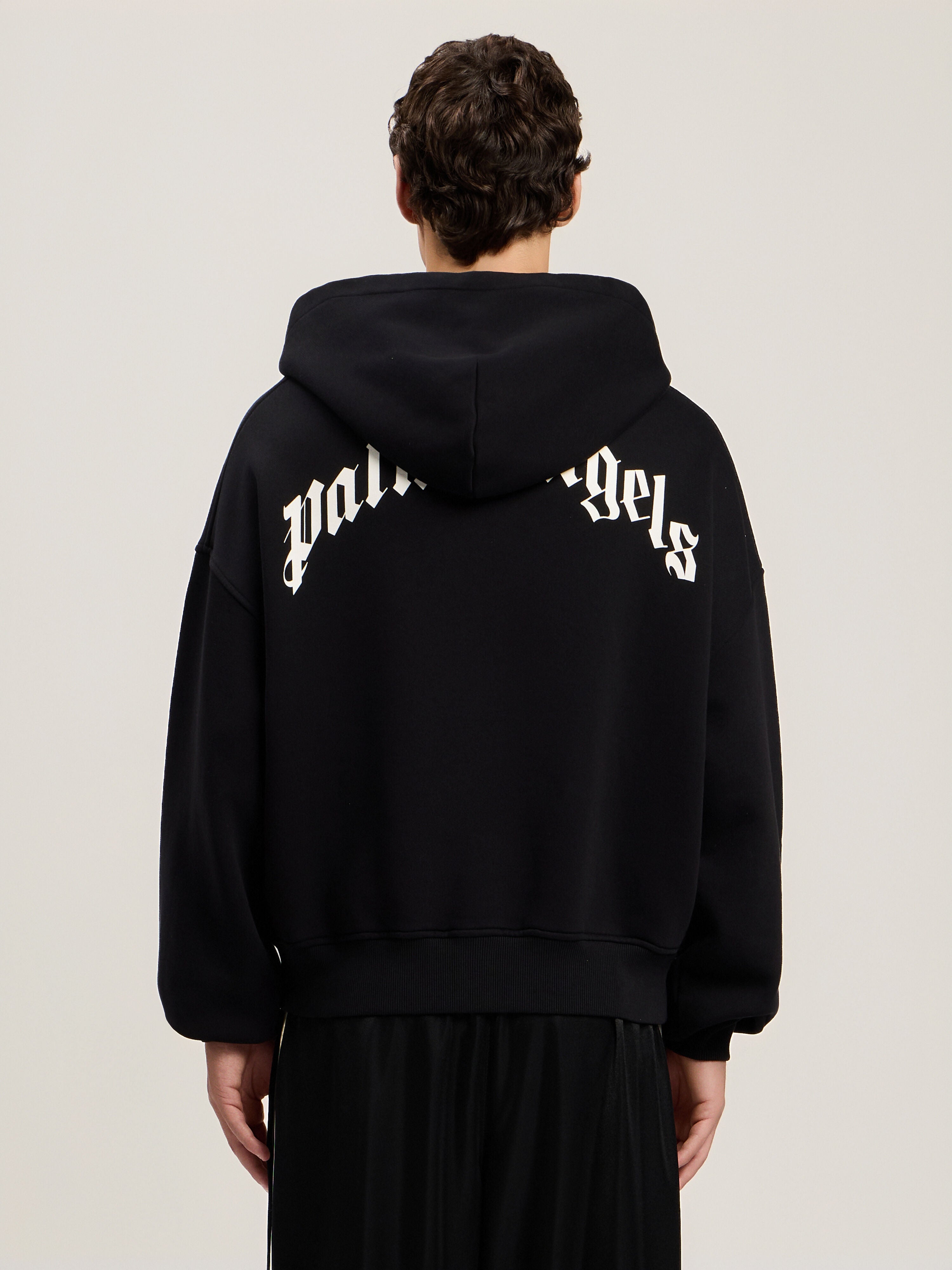 PALM ANGELS Back Curved Logo Zip Hoodie BLACK OFF WHITE PMBE02AS26FLE004