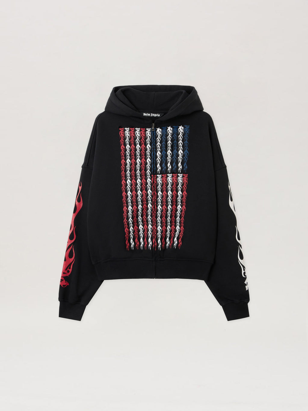 PALM ANGELS Flames Flag Zip Hoodie BLACK - MULTICOLOR PMBE02CF25FLE001