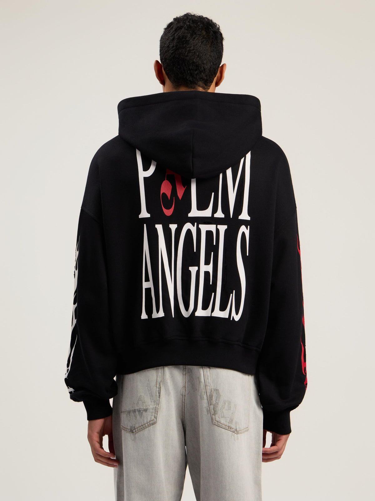 PALM ANGELS Flames Flag Zip Hoodie BLACK - MULTICOLOR PMBE02CF25FLE001
