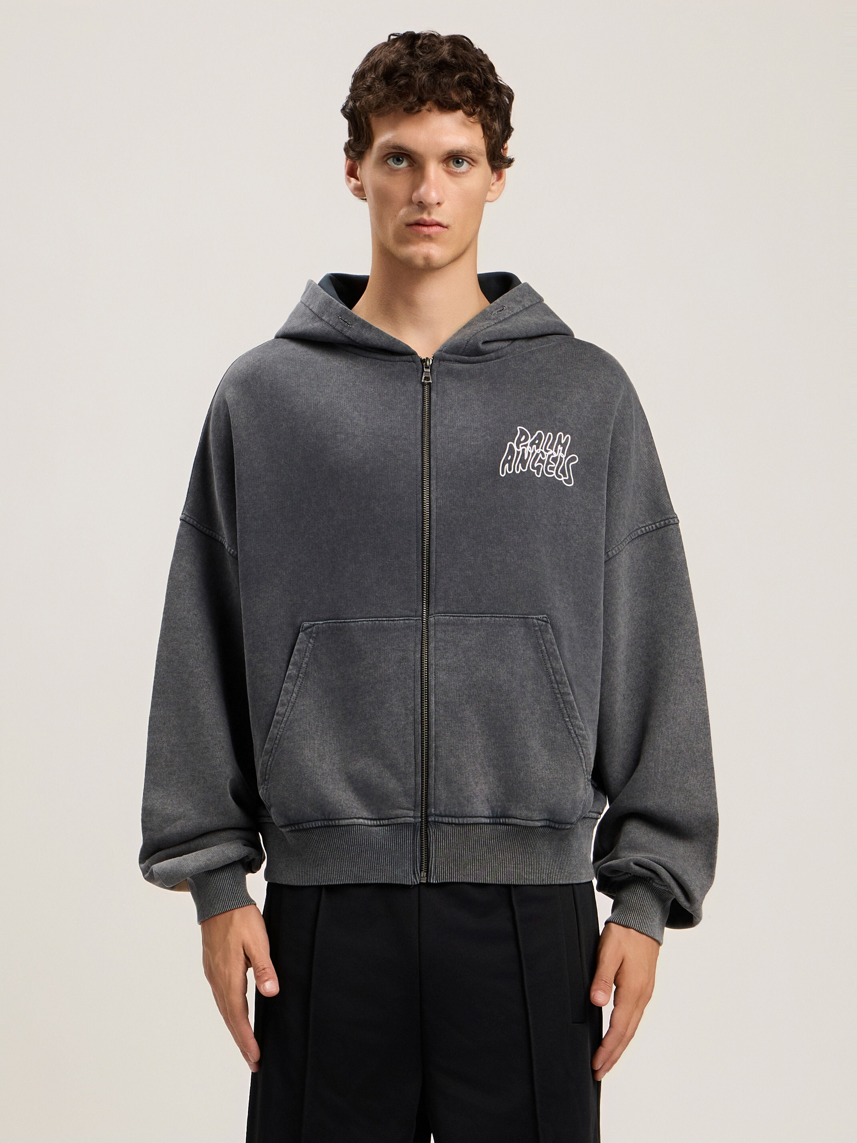 PALM ANGELS Palm Leaf Loose Zip Hoodie BLACK MULTICOLOR PMBE02HS26FLE001