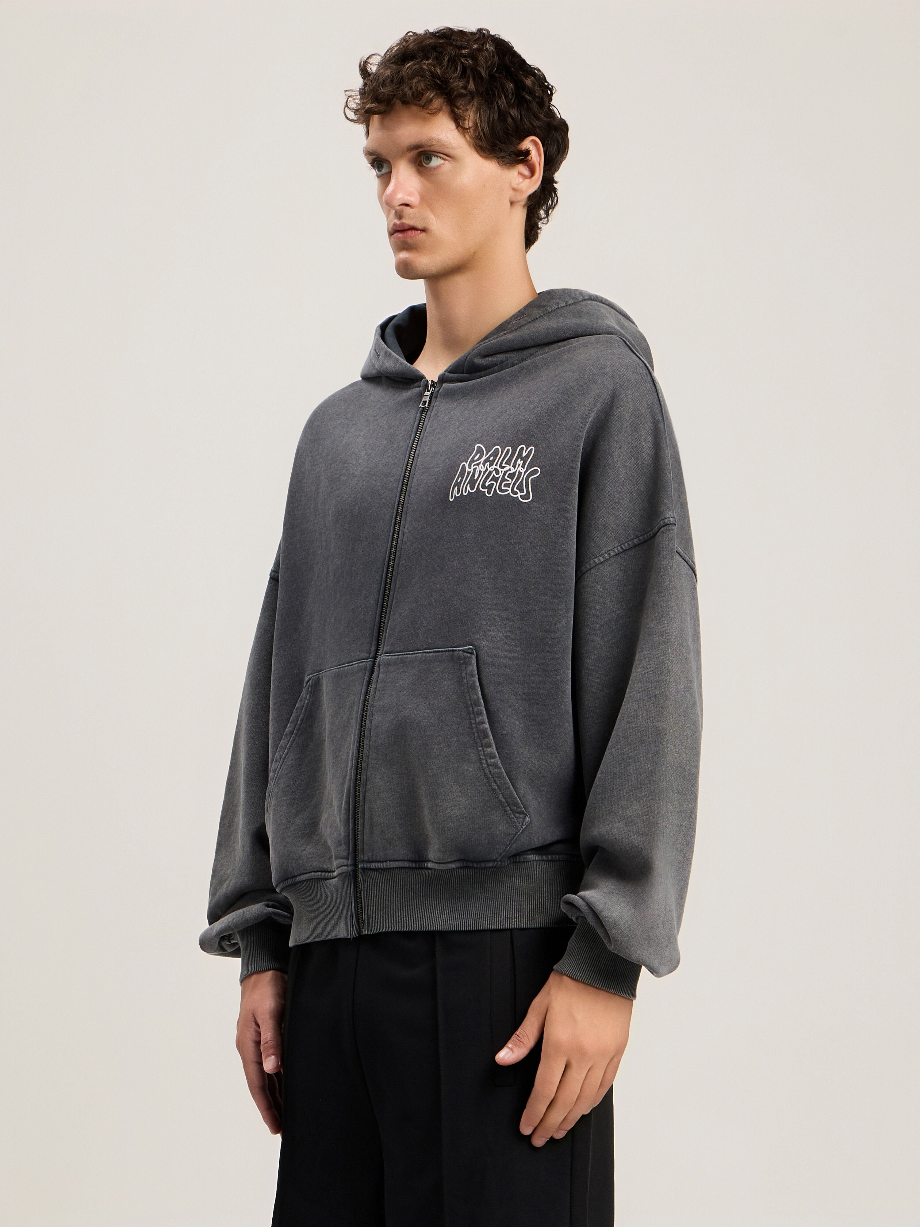PALM ANGELS Palm Leaf Loose Zip Hoodie BLACK MULTICOLOR PMBE02HS26FLE001