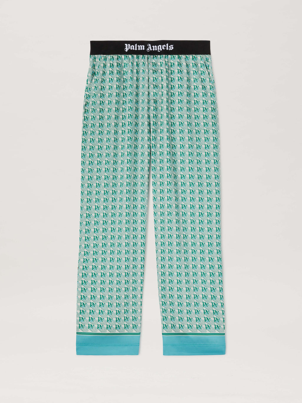 PALM ANGELS  PA DIAMONDS PAJAMA PANTS GREEN - IVORY PMCA111S25FAB001