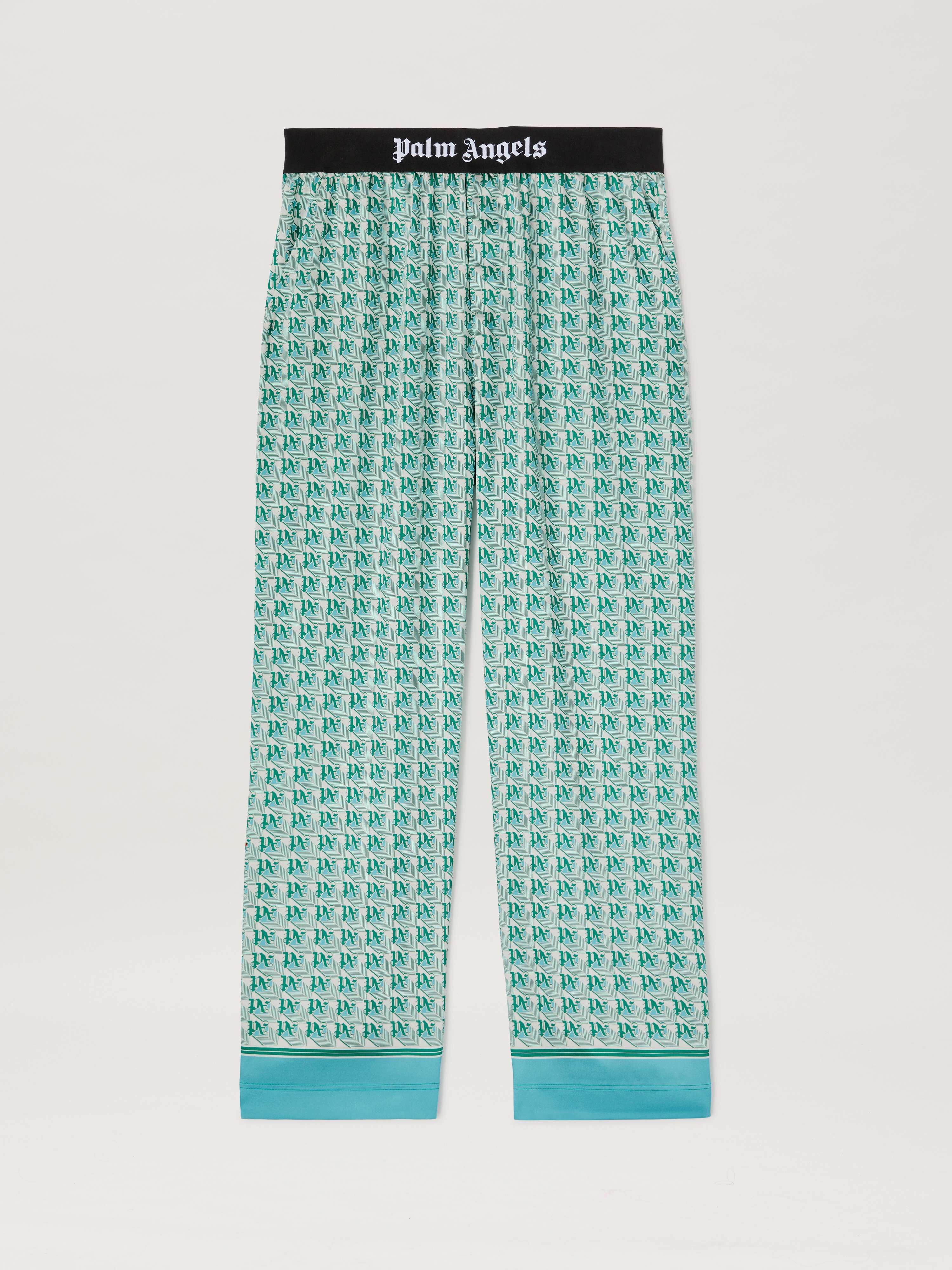 PALM ANGELS  PA DIAMONDS PAJAMA PANTS GREEN - IVORY PMCA111S25FAB001