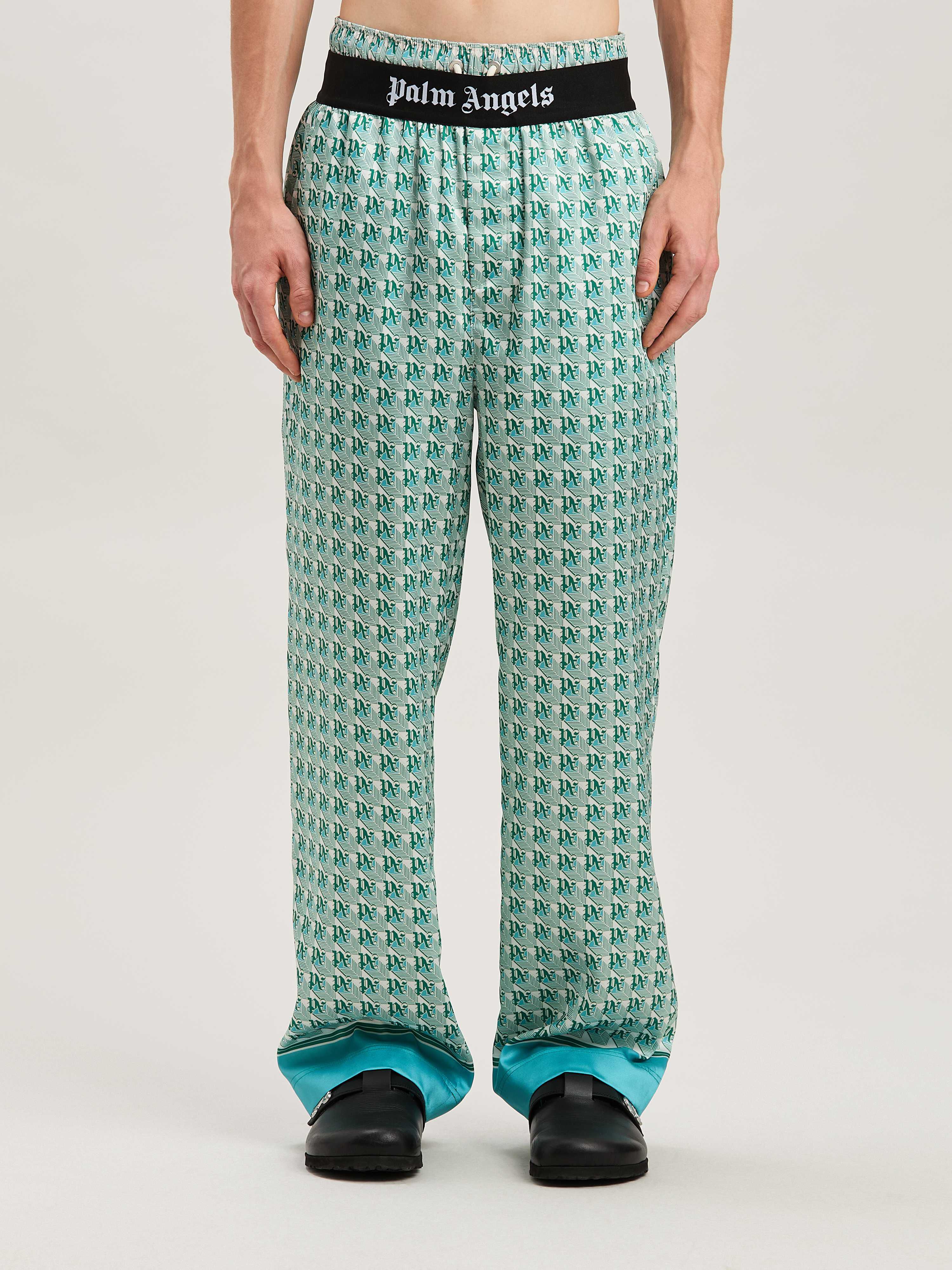 PALM ANGELS  PA DIAMONDS PAJAMA PANTS GREEN - IVORY PMCA111S25FAB001