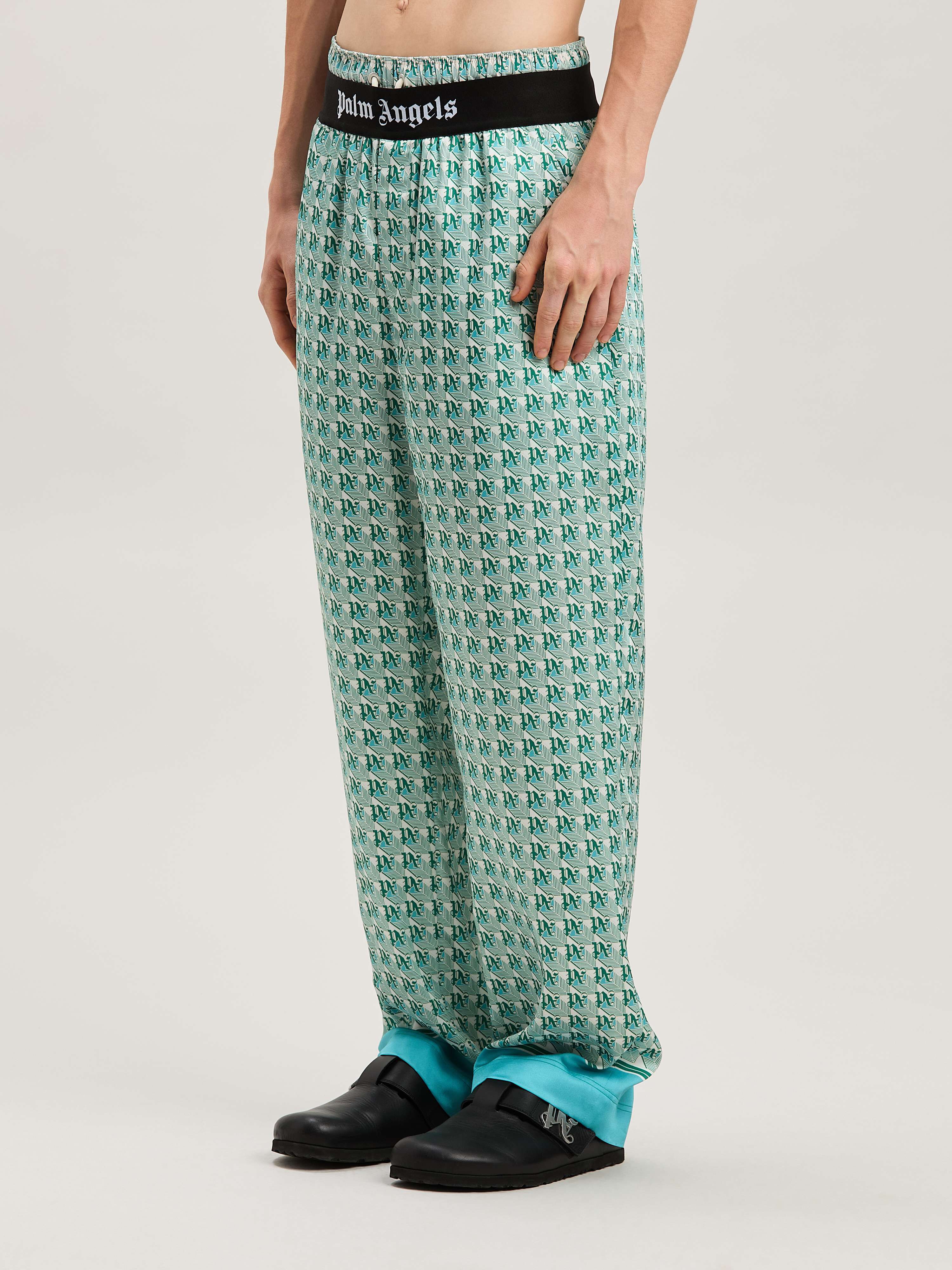 PALM ANGELS  PA DIAMONDS PAJAMA PANTS GREEN - IVORY PMCA111S25FAB001