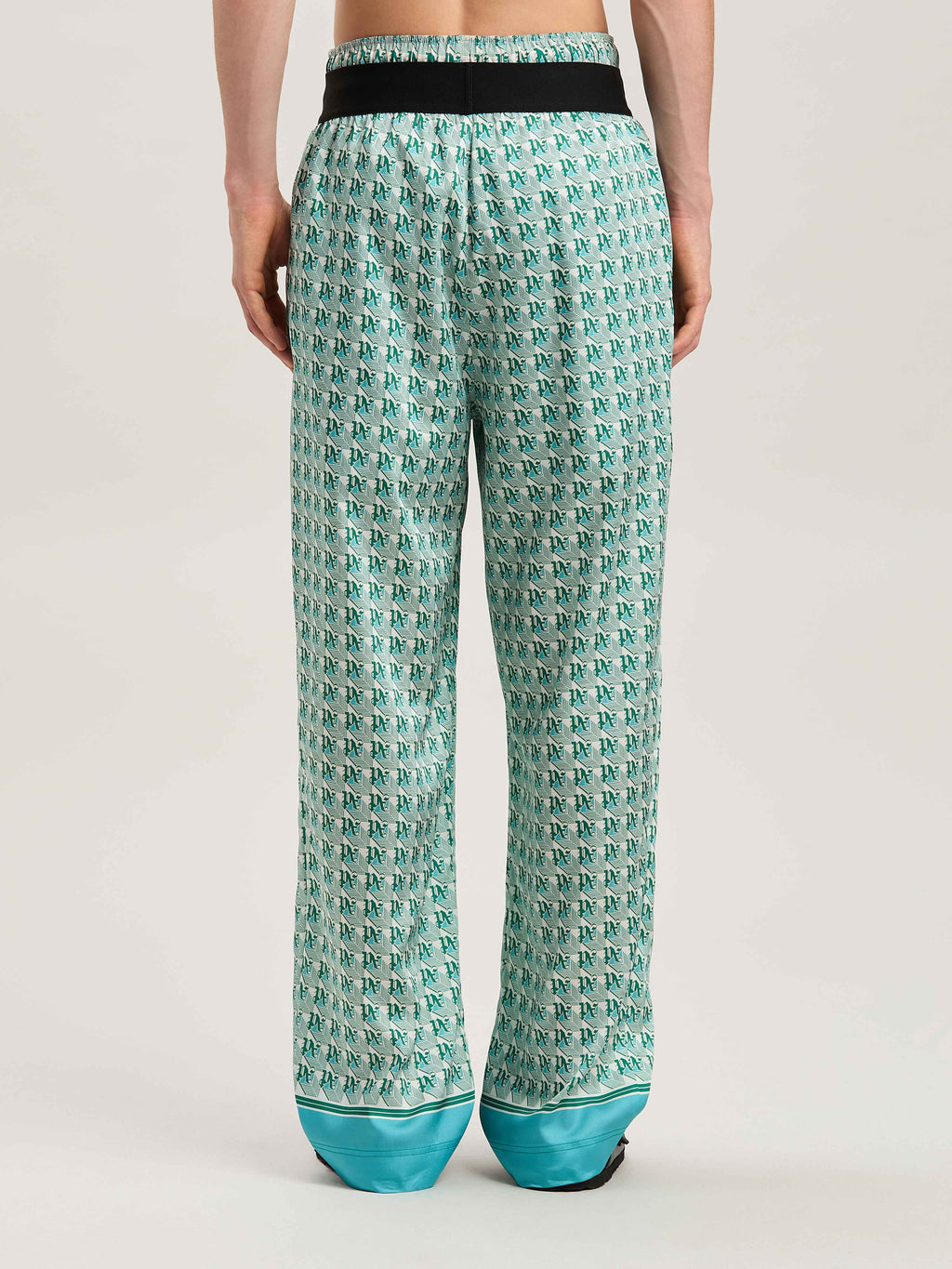 PALM ANGELS  PA DIAMONDS PAJAMA PANTS GREEN - IVORY PMCA111S25FAB001