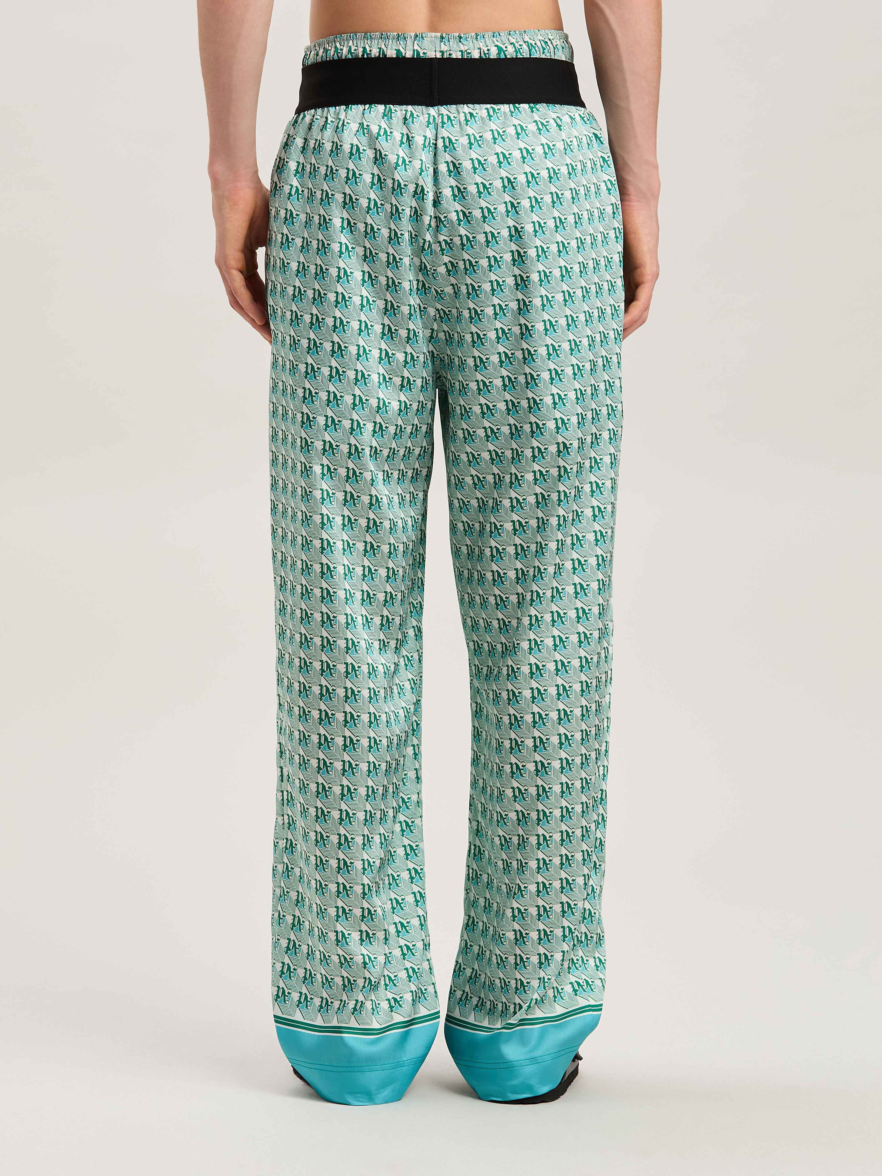 PALM ANGELS  PA DIAMONDS PAJAMA PANTS GREEN - IVORY PMCA111S25FAB001