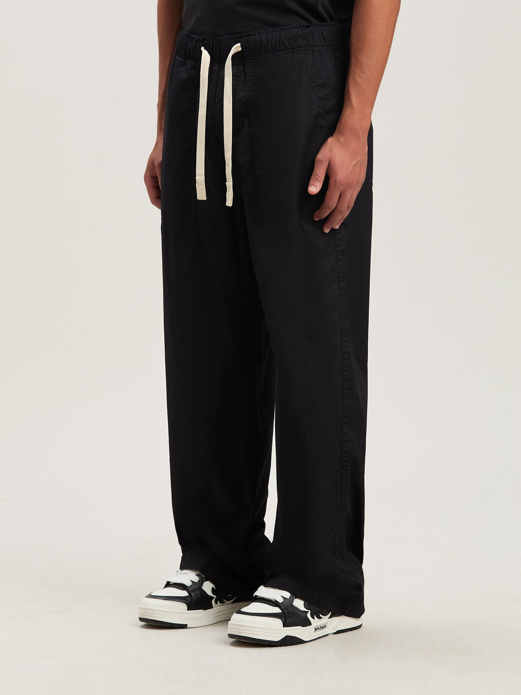 PALM ANGELS  CURVED LOGO LOOSE PANTS BLACK - BLACK PMCA117S25FAB001