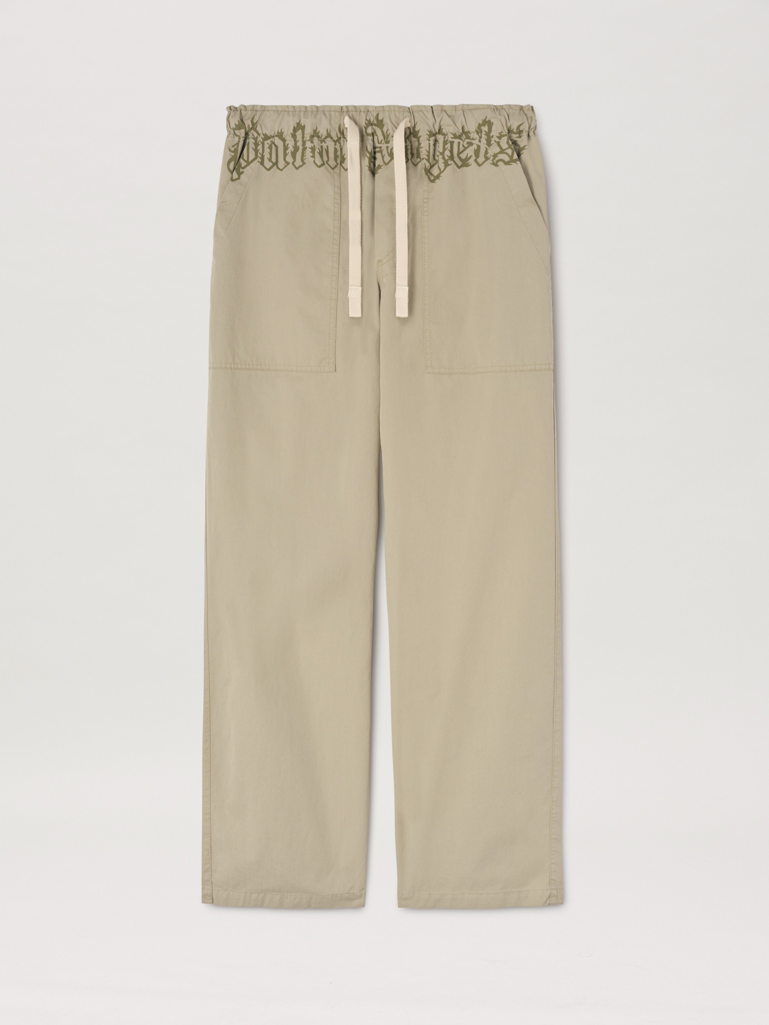 PALM ANGELS  WAIST LOGO LOOSE PANTS BEIGE - MILITARY BEIGE - MILITARY GREEN PMCA117S25FAB002