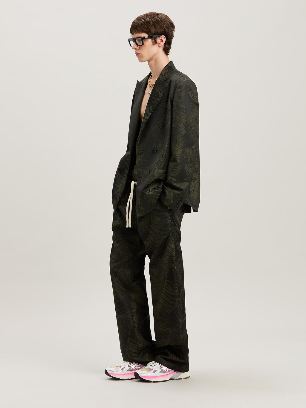 PALM ANGELS  PALMS JACQUARD COZY PANTS MILITARY GREEN MILITARY GREEN - MILITARY GREEN PMCA143S25FAB001