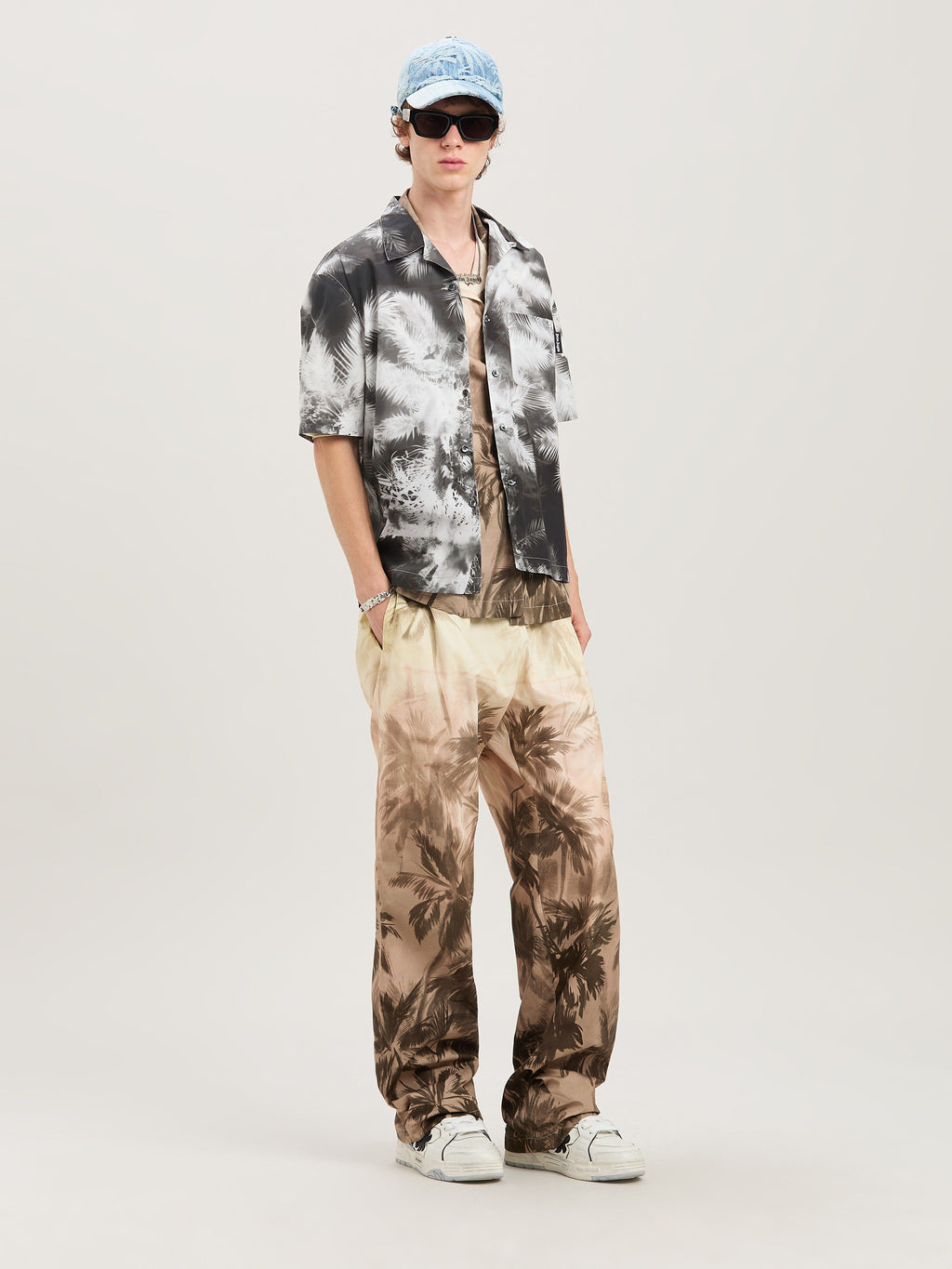 PALM ANGELS  SUNSET PALMS COZY PANTS BEIGE - BLACK PMCA143S25FAB003