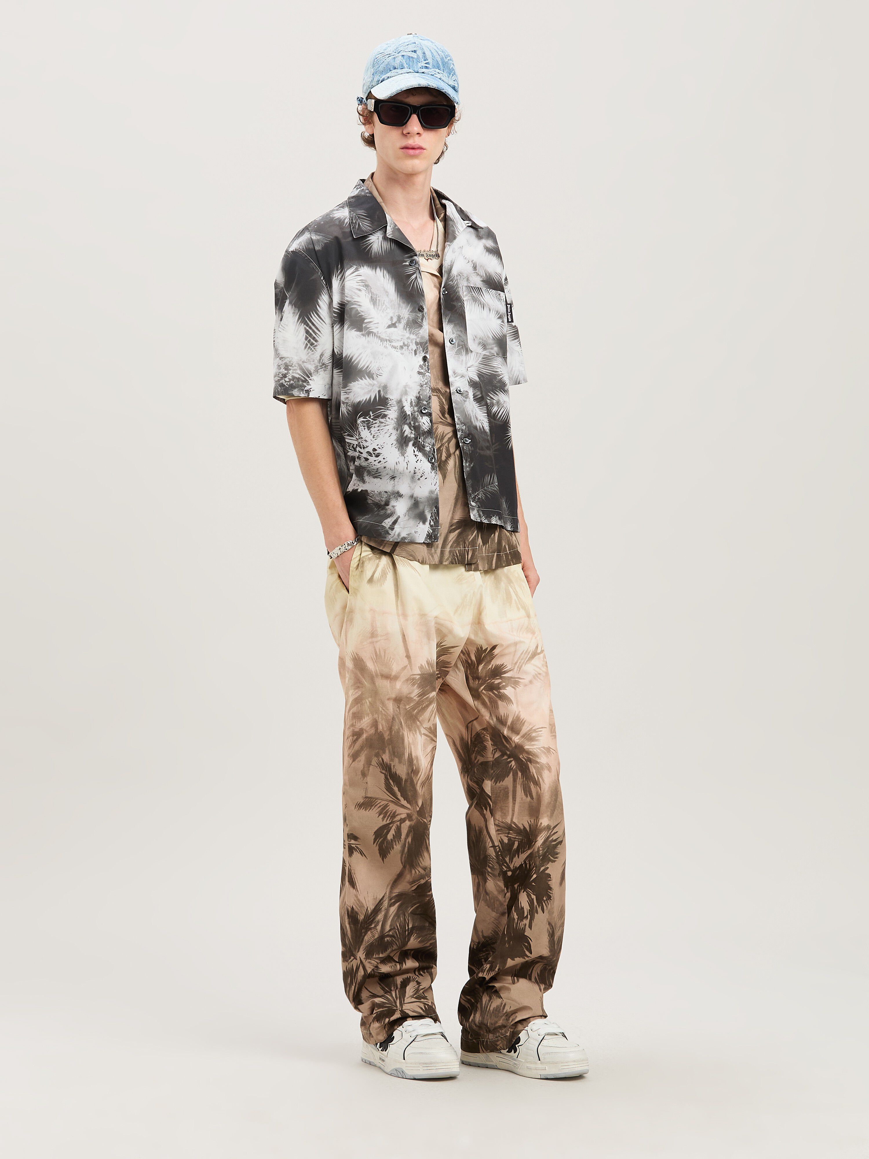 PALM ANGELS  SUNSET PALMS COZY PANTS BEIGE - BLACK PMCA143S25FAB003
