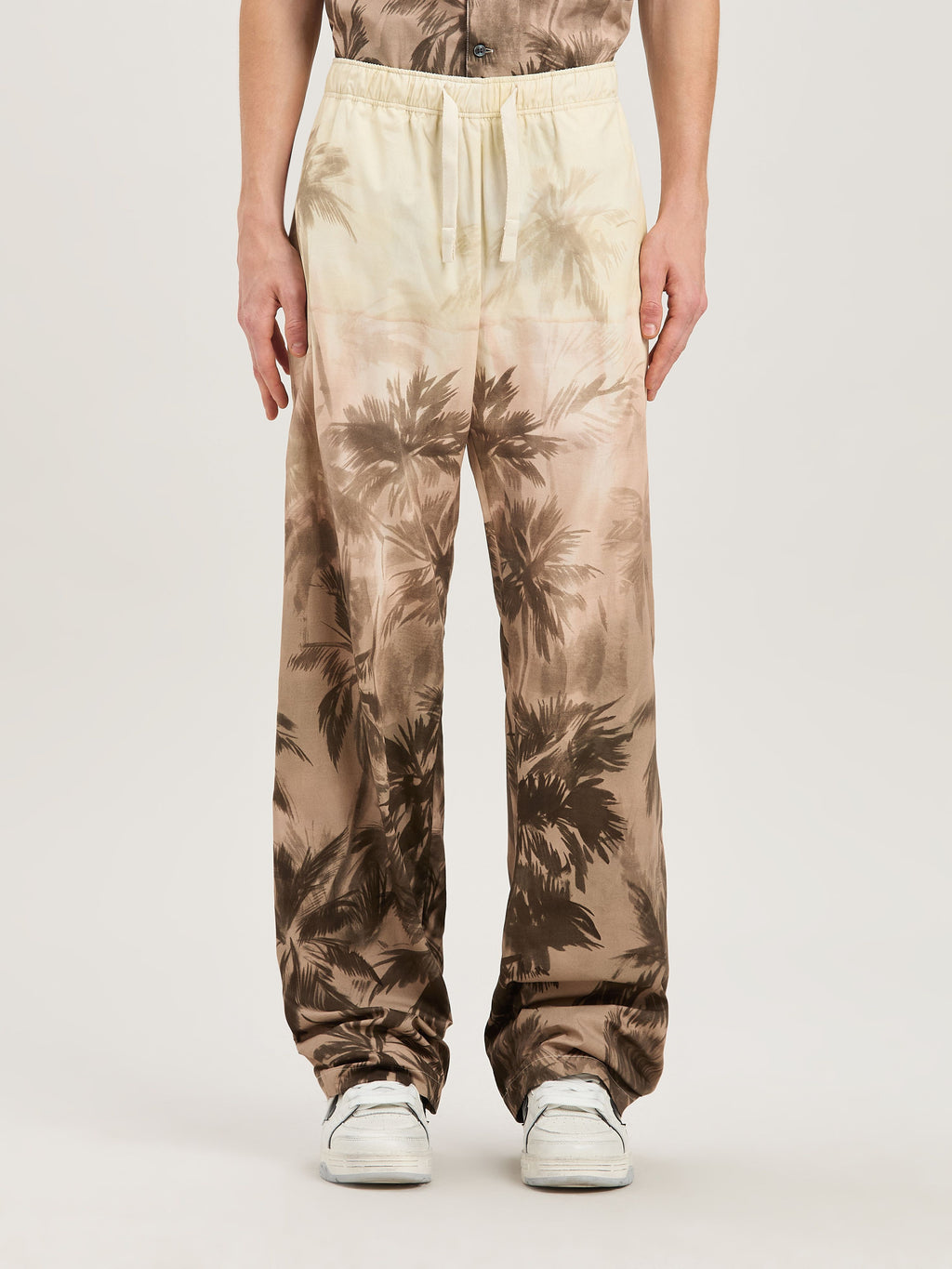 PALM ANGELS  SUNSET PALMS COZY PANTS BEIGE - BLACK PMCA143S25FAB003