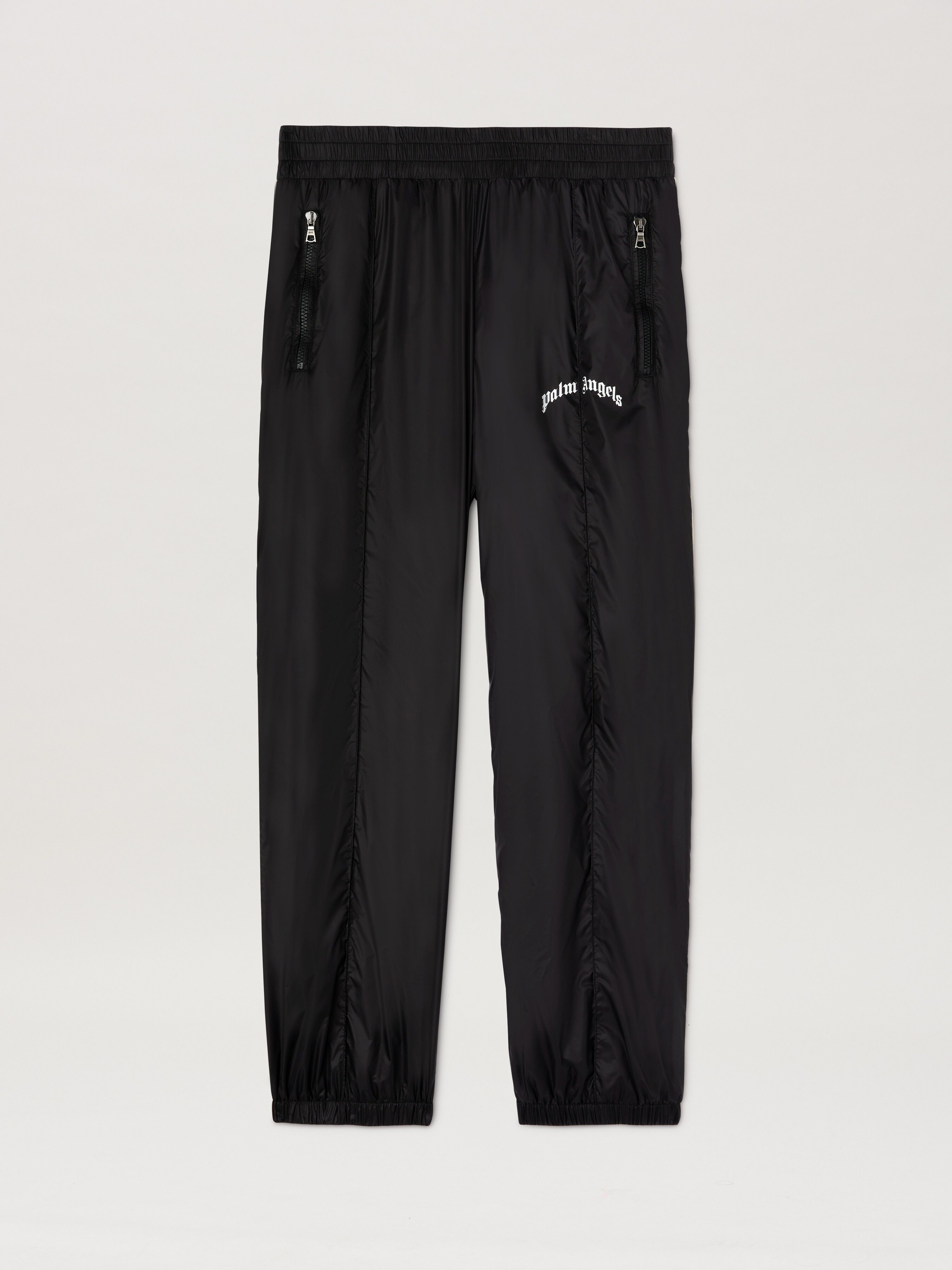PALM ANGELS  CURVED LOGO NYLON TRACK PANTS BLACK - GR BLACK - GREY PMCA179S25FAB001