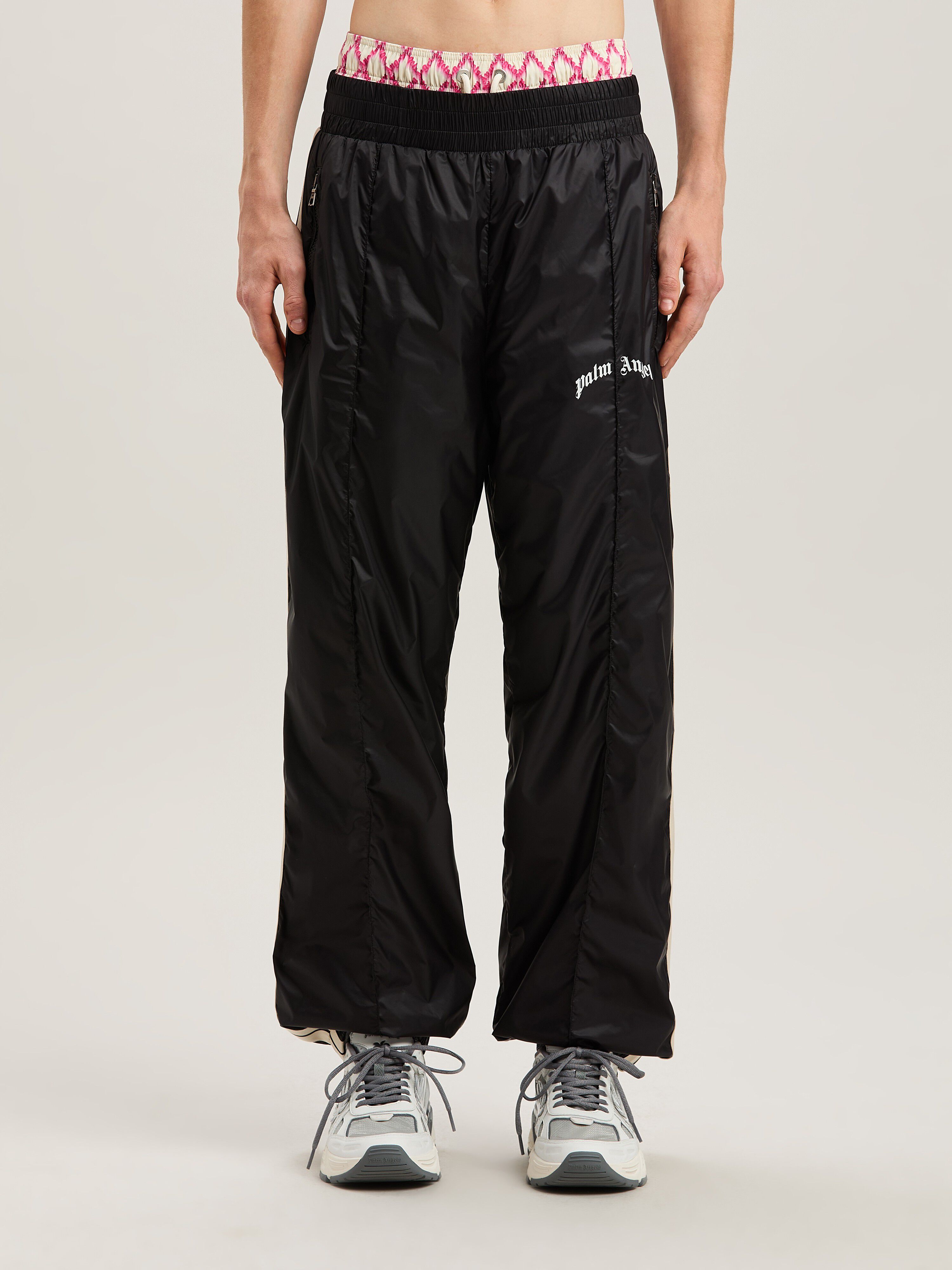 PALM ANGELS  CURVED LOGO NYLON TRACK PANTS BLACK - GR BLACK - GREY PMCA179S25FAB001