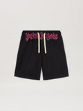 PALM ANGELS  WAIST LOGO SHORTS BLACK - FUCHSIA PMCB051S25FAB001
