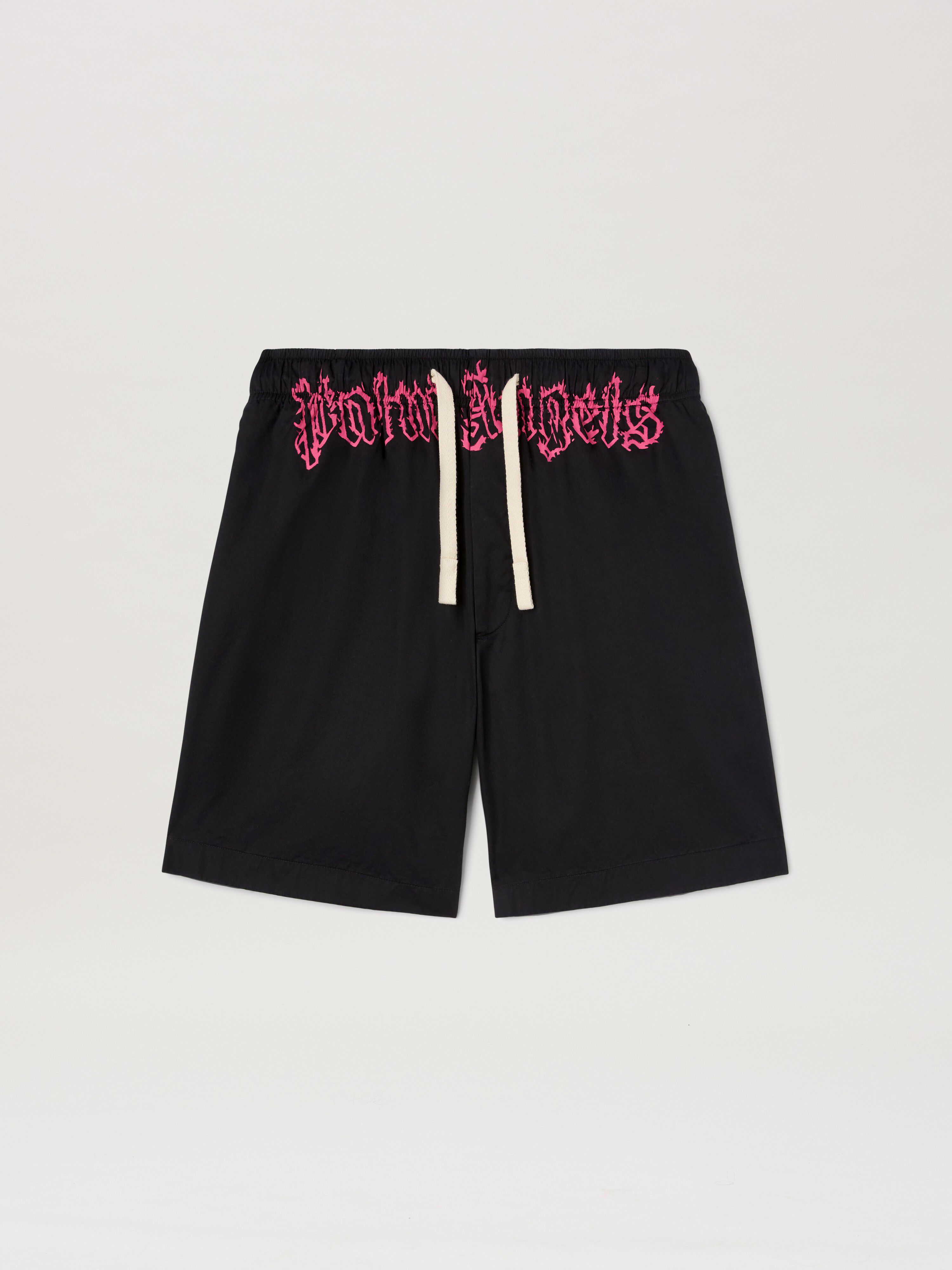 PALM ANGELS  WAIST LOGO SHORTS BLACK - FUCHSIA PMCB051S25FAB001