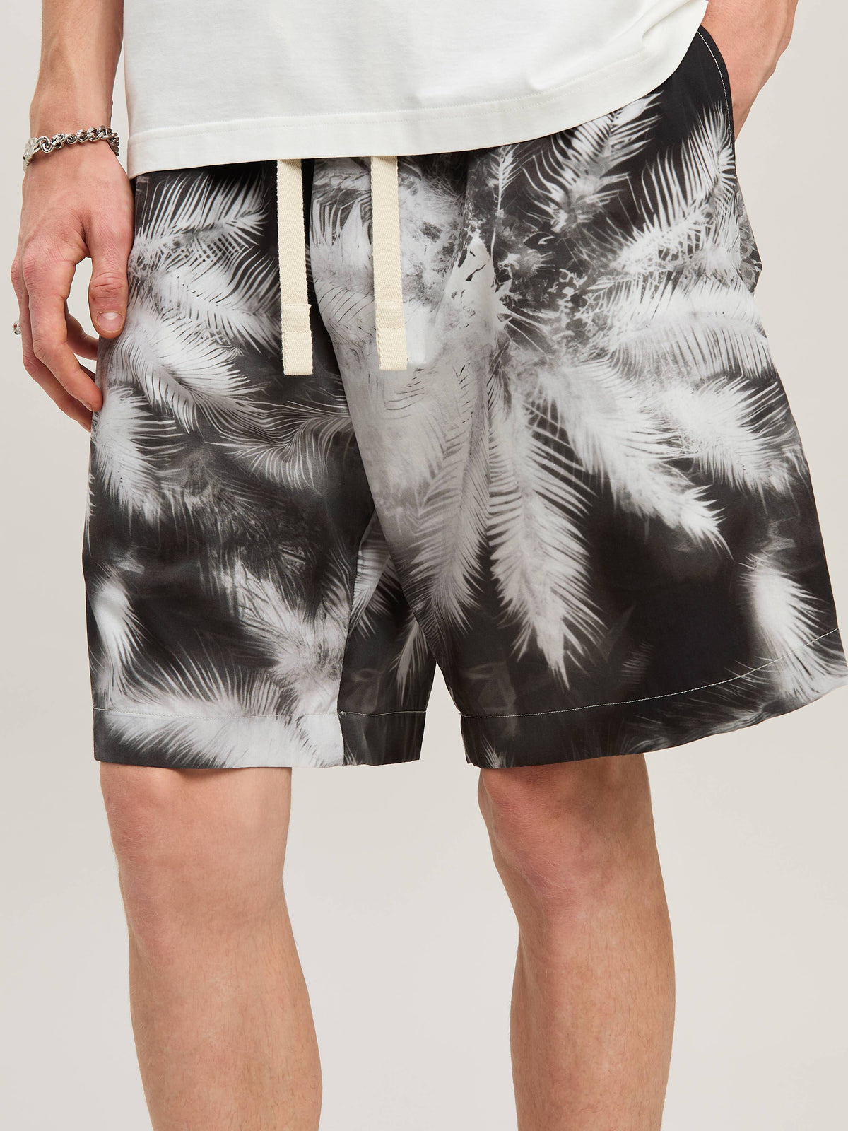 PALM ANGELS  BLACK BLUEPRINT PALMS SHORTS BLACK - OFF BLACK - OFF WHITE PMCB058S25FAB002